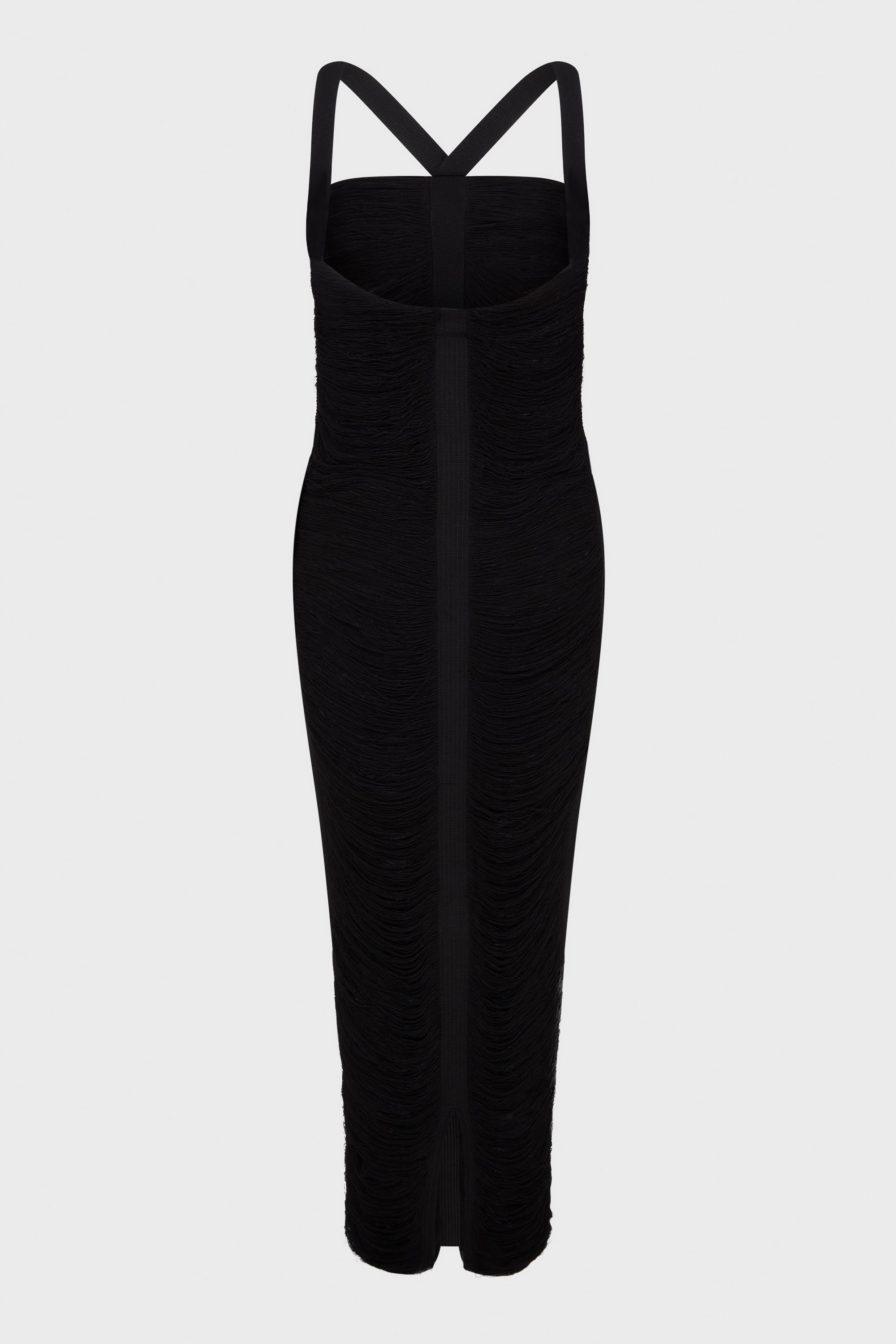 FLOATINIG RIBS LONG DRESS WITH LACING BLACK