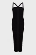 FLOATINIG RIBS LONG DRESS WITH LACING BLACK