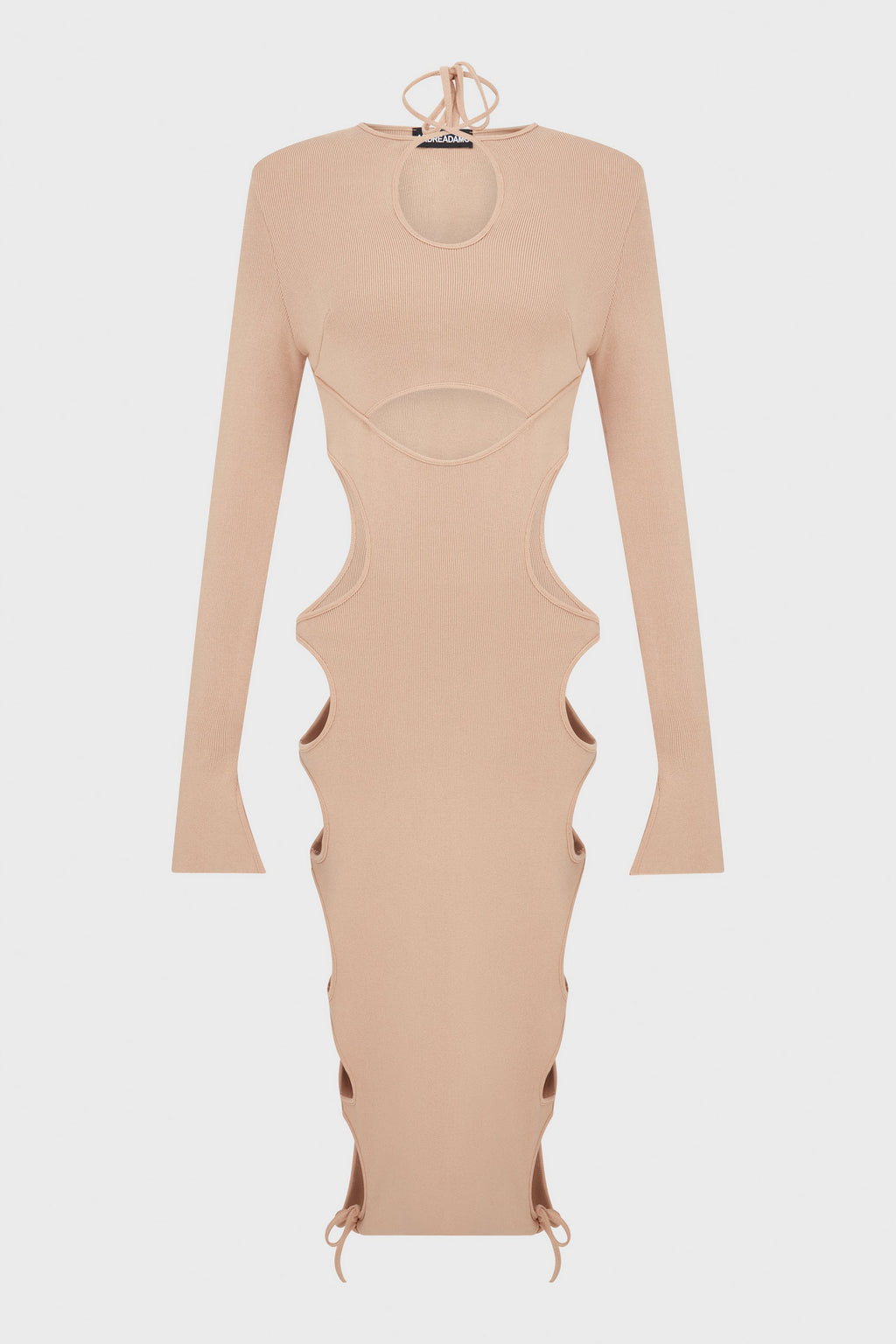 STRETCH KNIT CUT-OUT MIDI DRESS NUDE