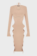 STRETCH KNIT CUT-OUT MIDI DRESS NUDE