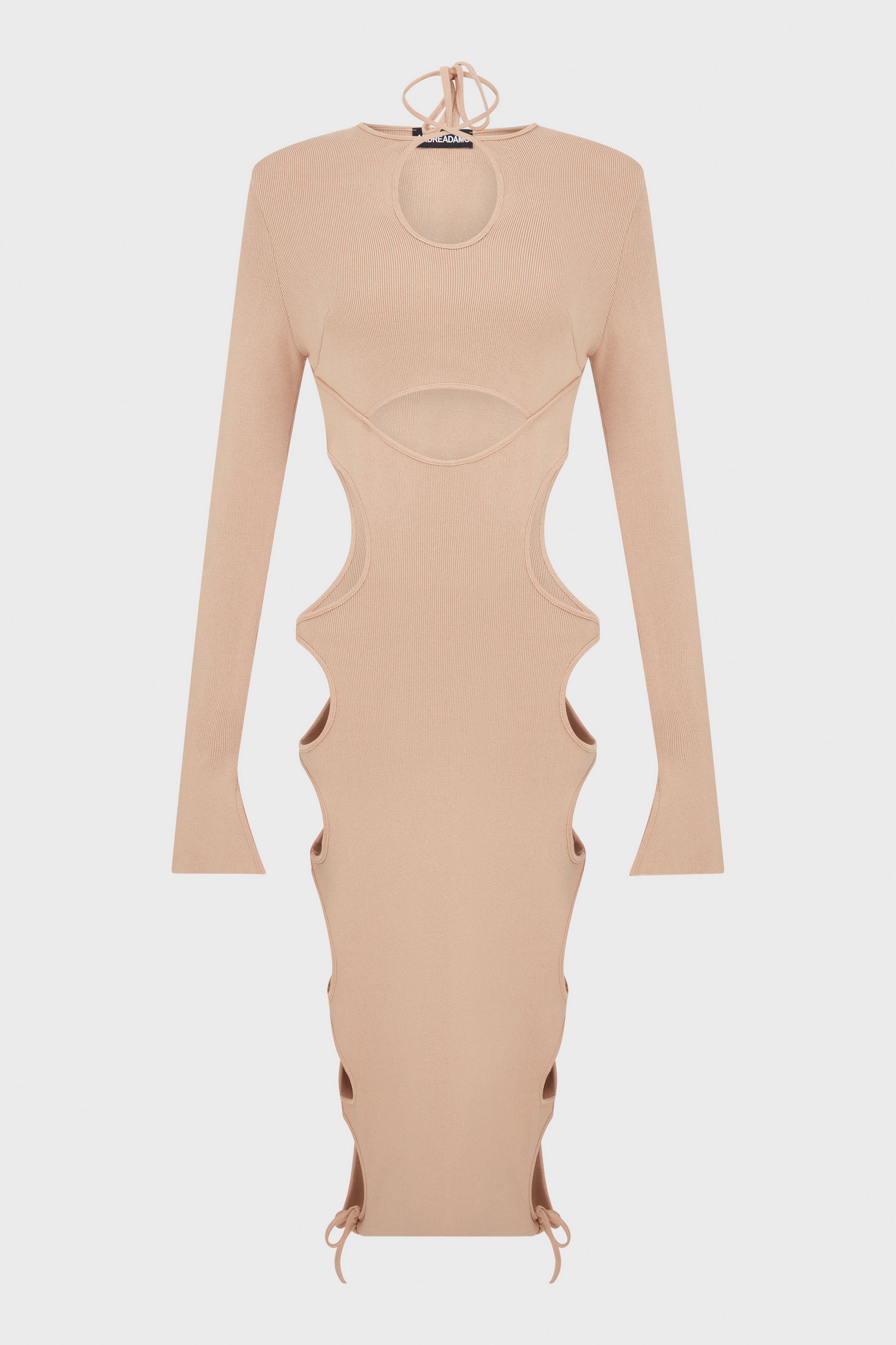 STRETCH KNIT CUT-OUT MIDI DRESS NUDE