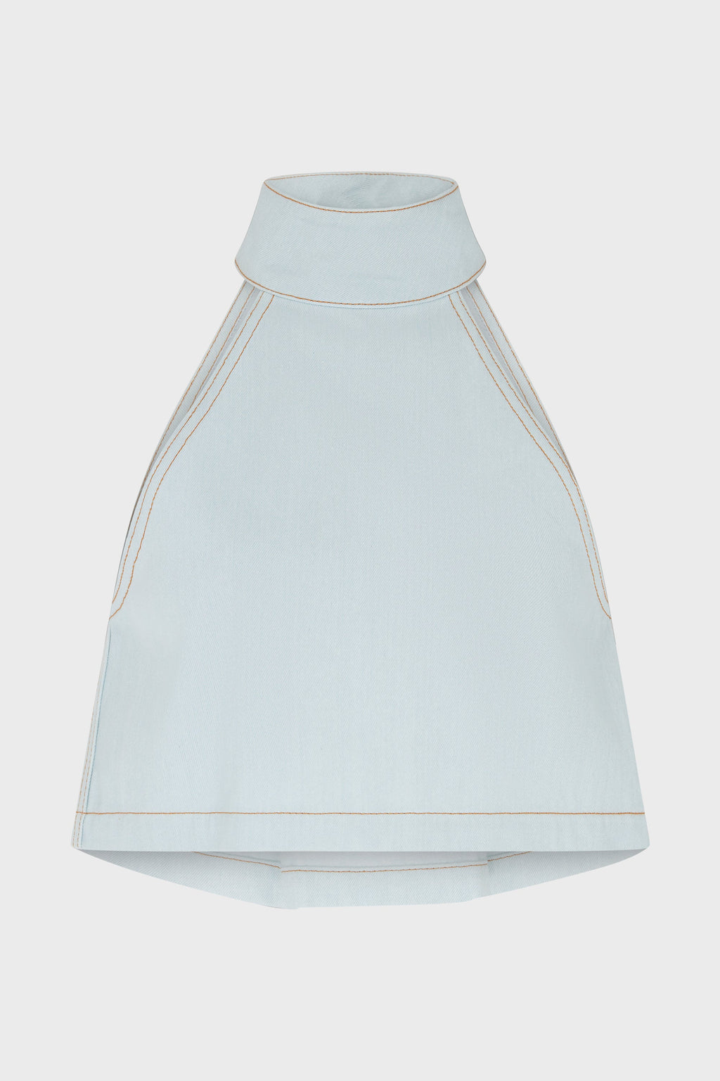 SHORT HALTERNECK DENIM BLOUSE