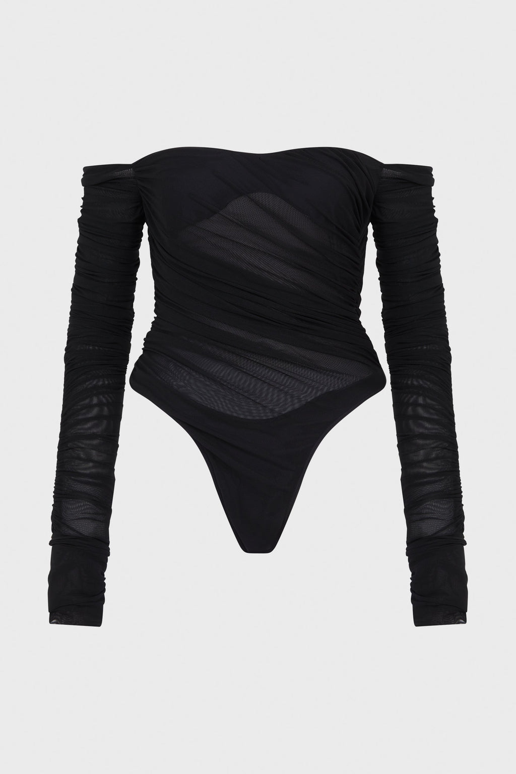 RUCHED MESH BODYSUIT