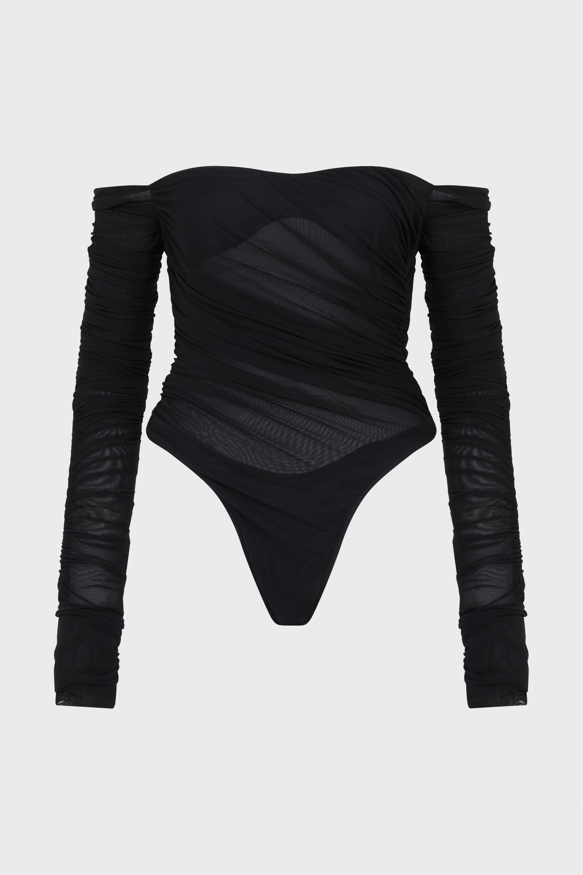 RUCHED MESH BODYSUIT