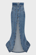 MAXI DENIM SKIRT BLUE ACID WASHED