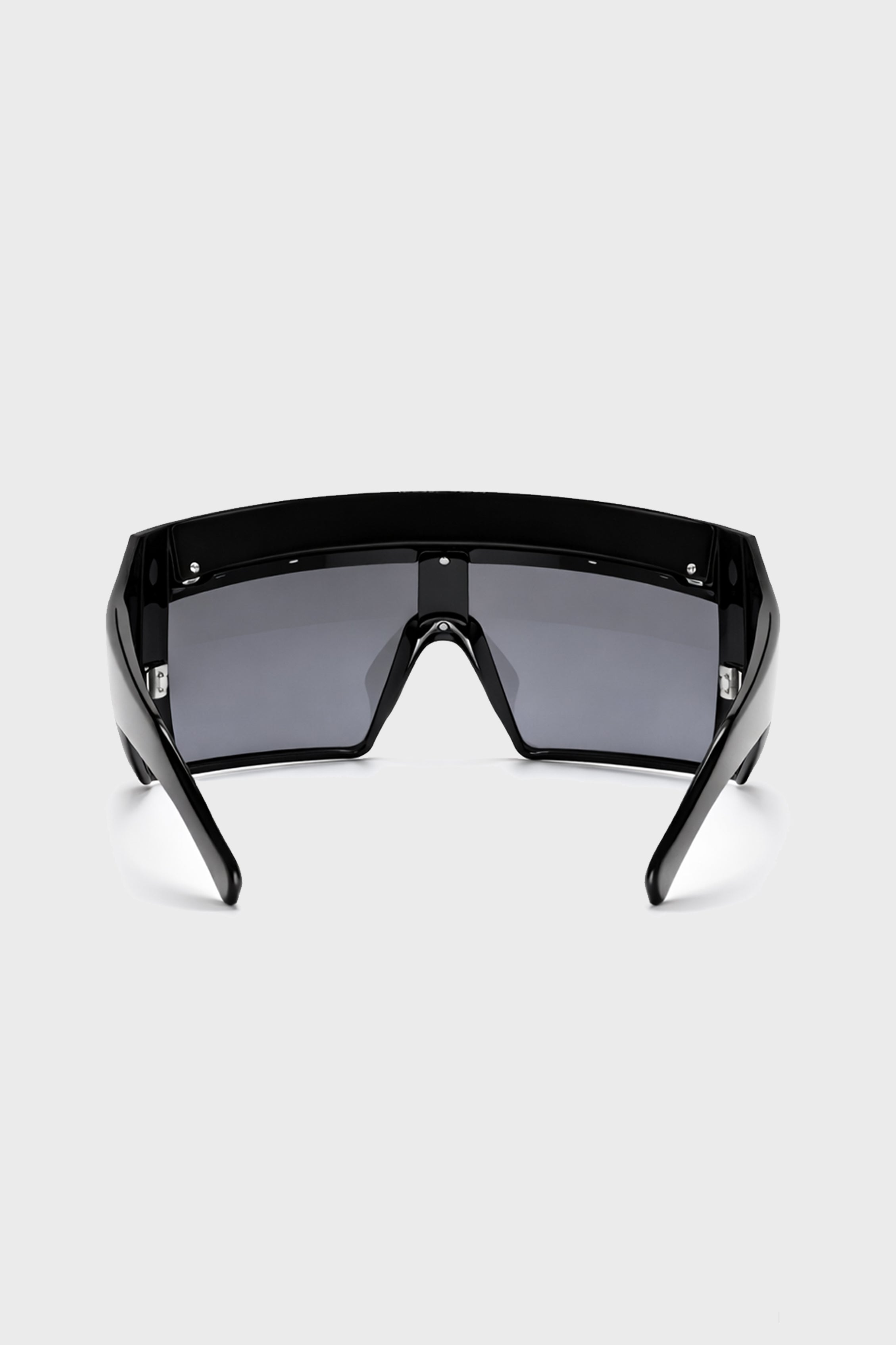 SUNGLASSES REV SHINY BLACK TEMPLES/BLACK LENS