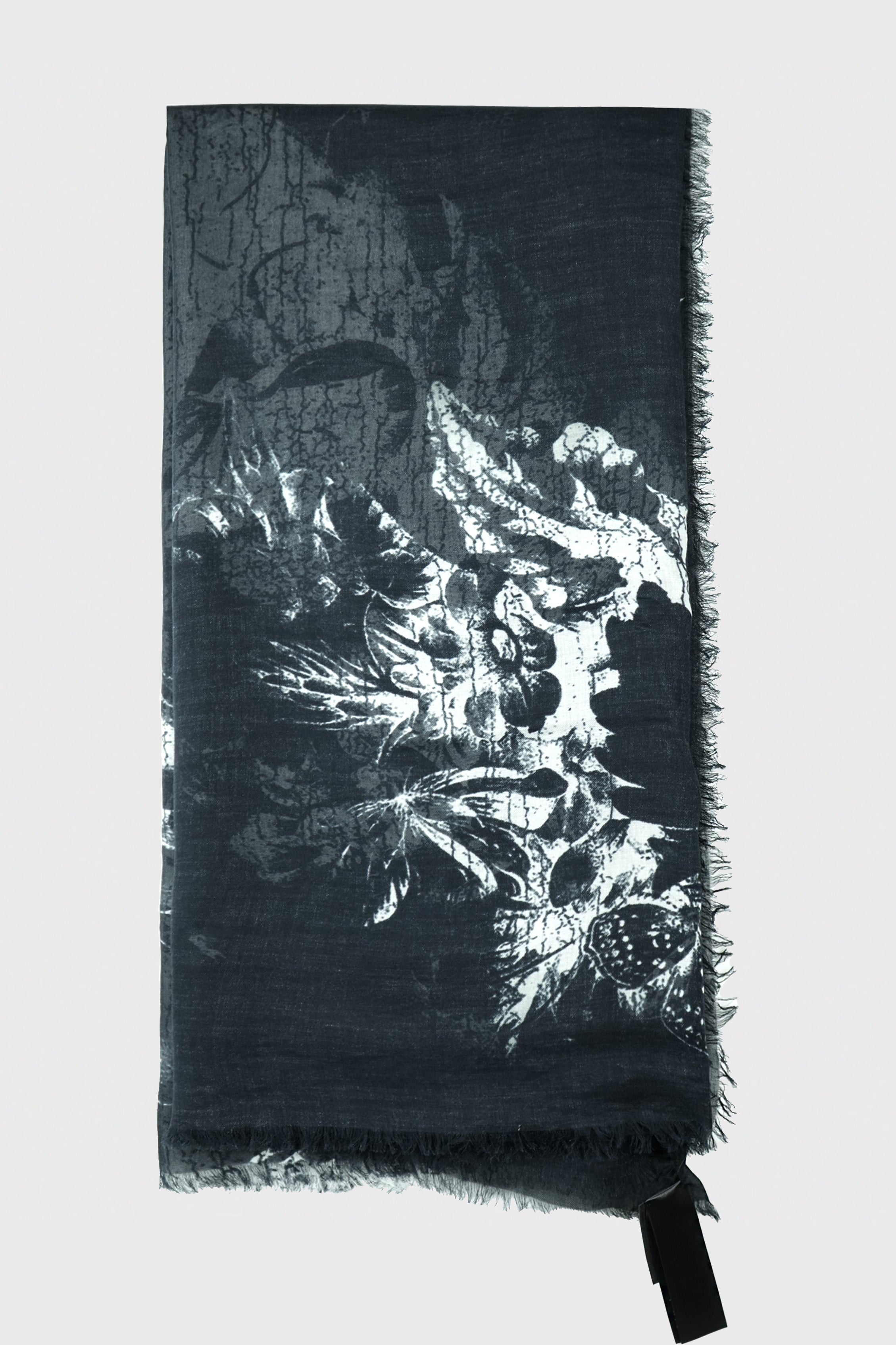 VESTA SQUARED SCARF (140X140 CM) WITH "HOLLOW SOUND" PRINT BLACK/NATURAL WHITE