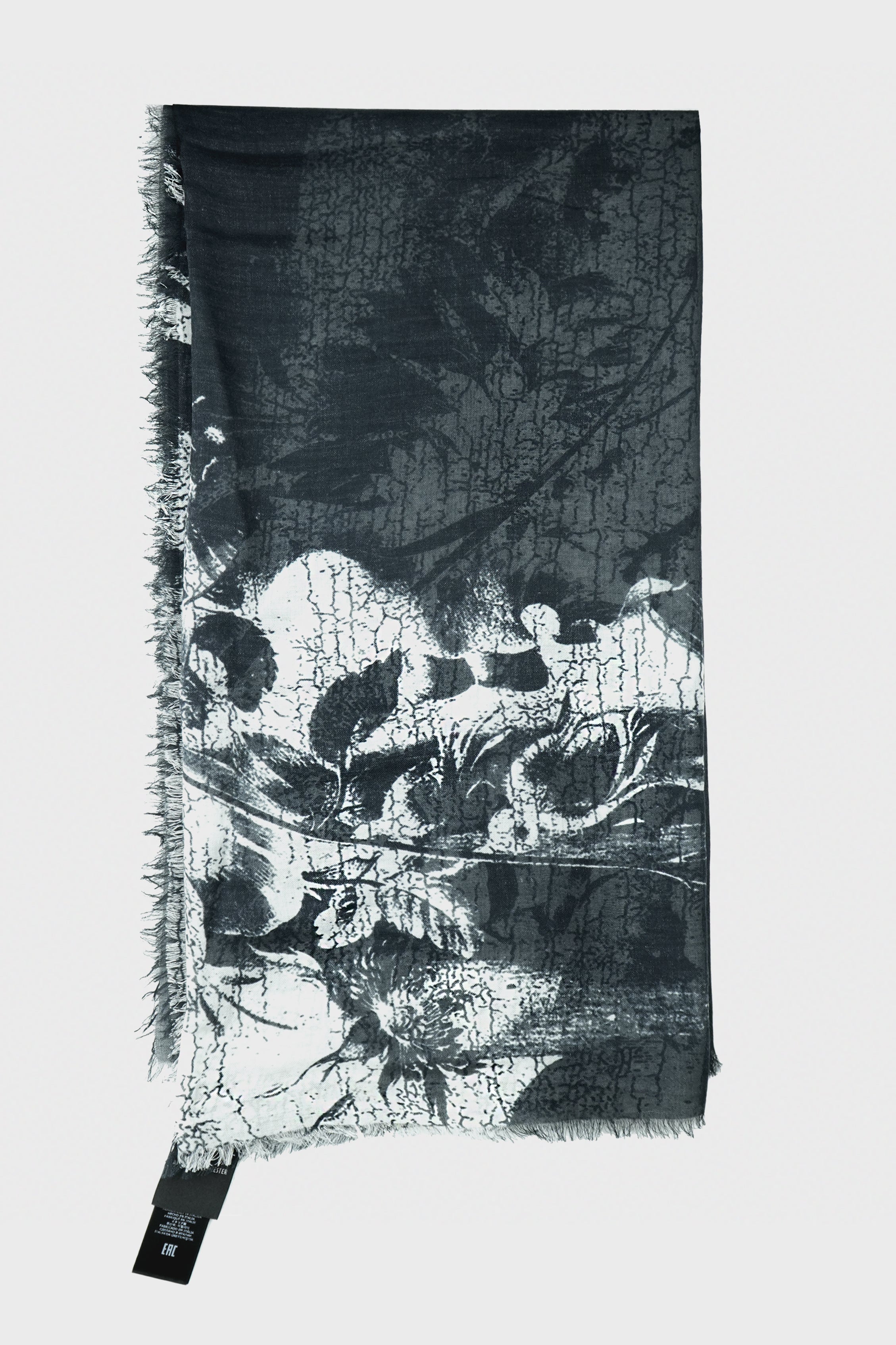 VESTA SQUARED SCARF (140X140 CM) WITH "HOLLOW SOUND" PRINT BLACK/NATURAL WHITE