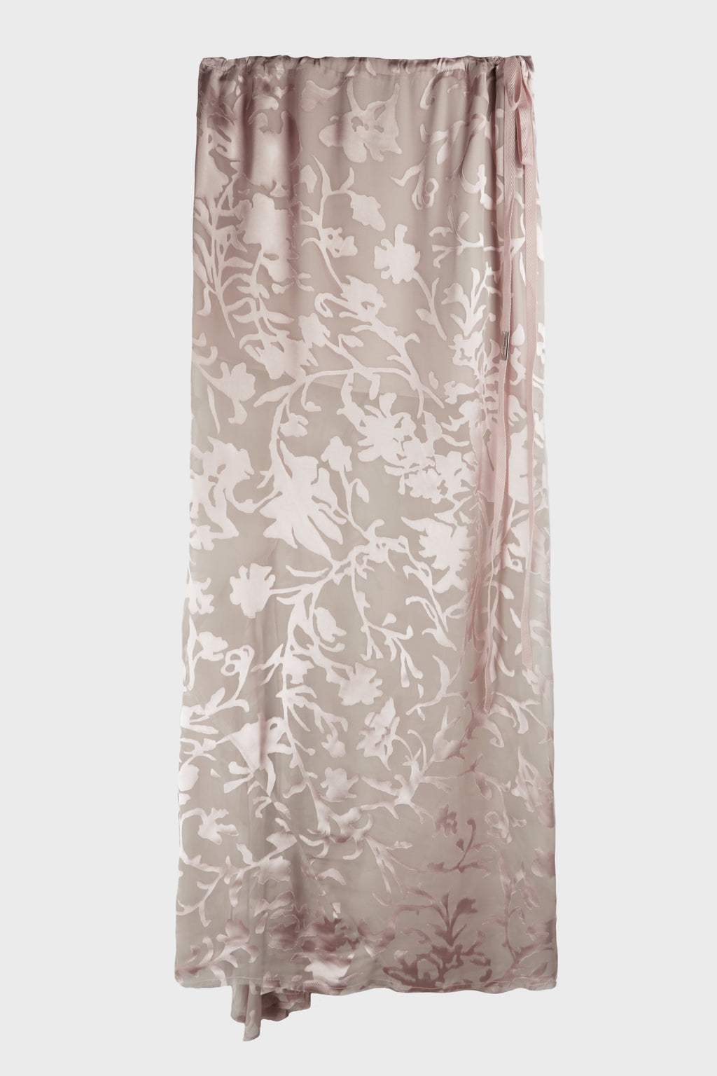 EVELINE LONG BIAS SKIRT DÉVORÉ RAMAGE SATIN PALE ROSE