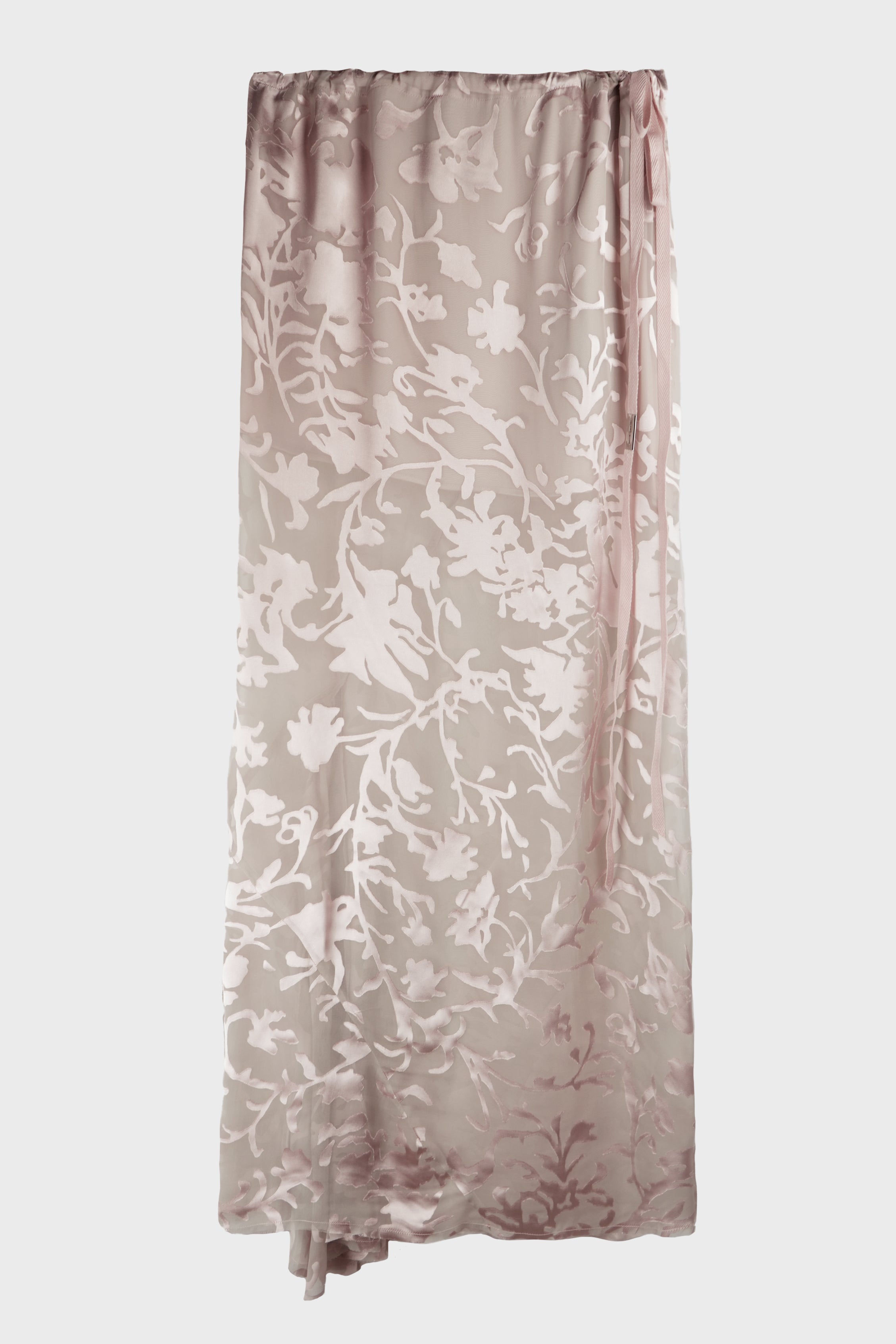 EVELINE LONG BIAS SKIRT DÉVORÉ RAMAGE SATIN PALE ROSE