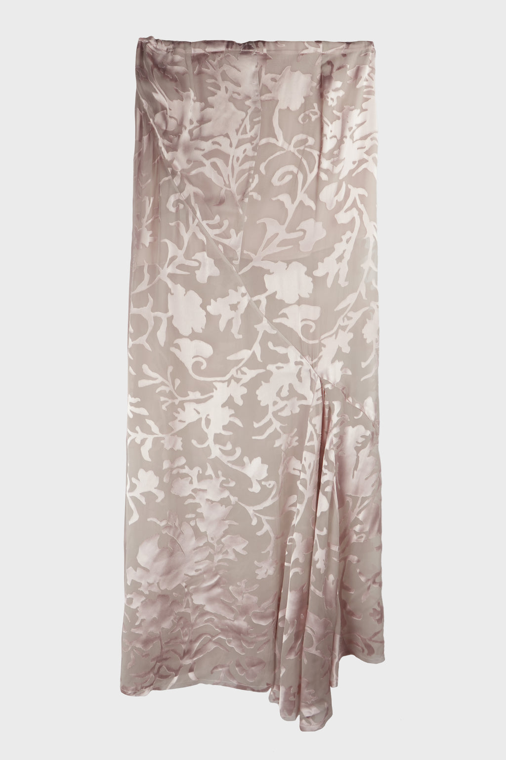 EVELINE LONG BIAS SKIRT DÉVORÉ RAMAGE SATIN PALE ROSE