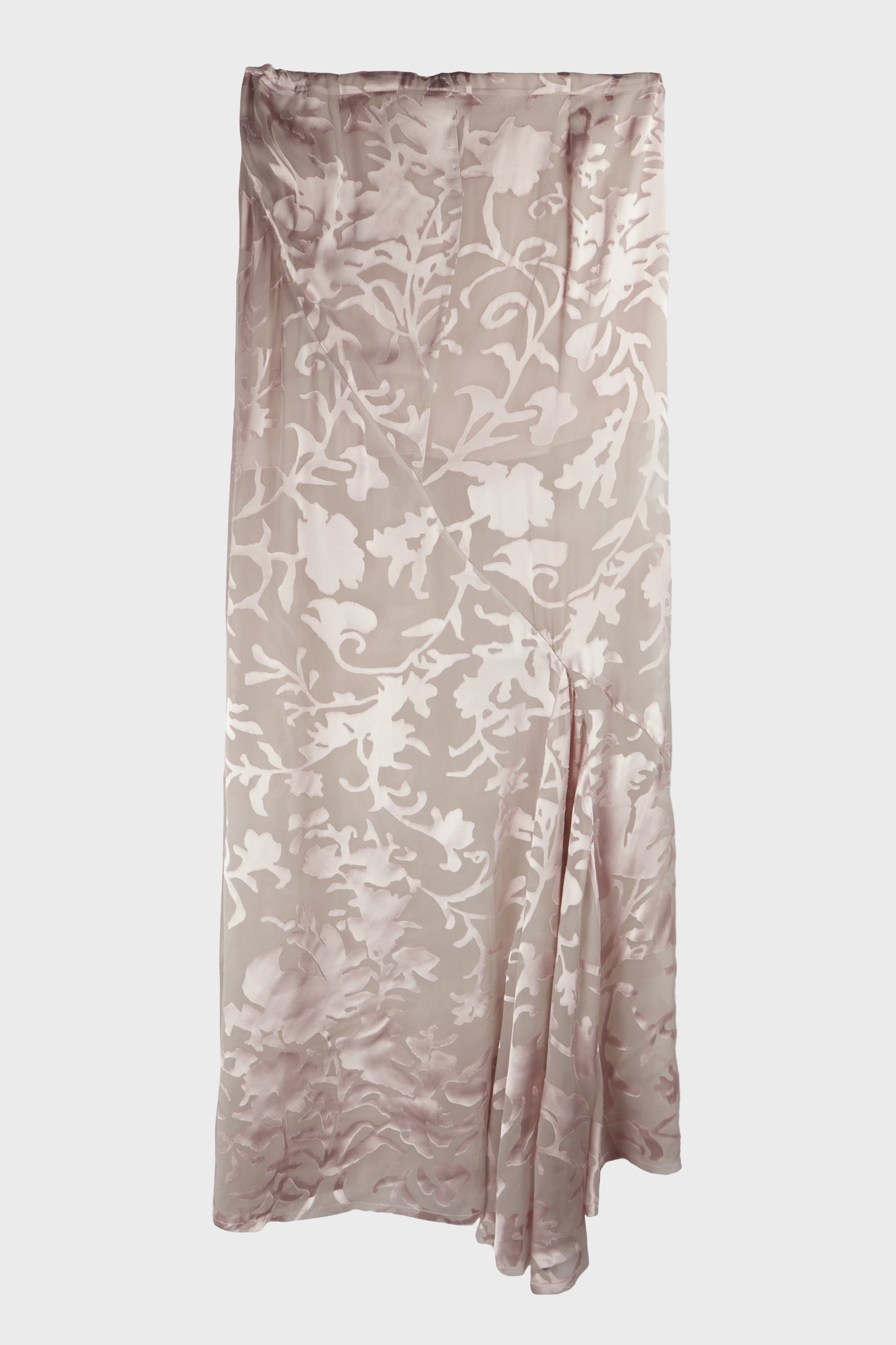 EVELINE LONG BIAS SKIRT DÉVORÉ RAMAGE SATIN PALE ROSE