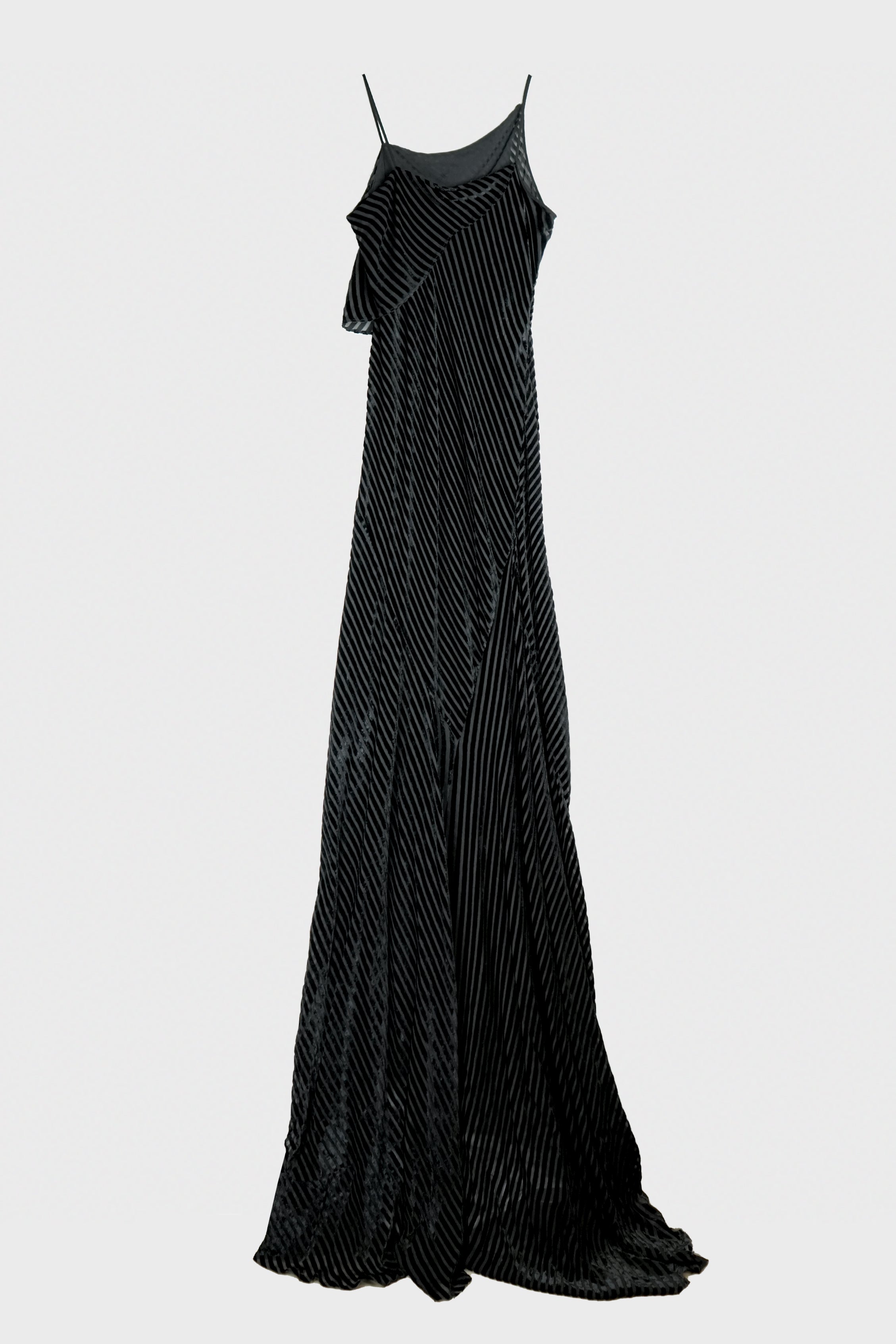 AARICIA LONG BIAS SLIP DRESS STRIPED VELVET