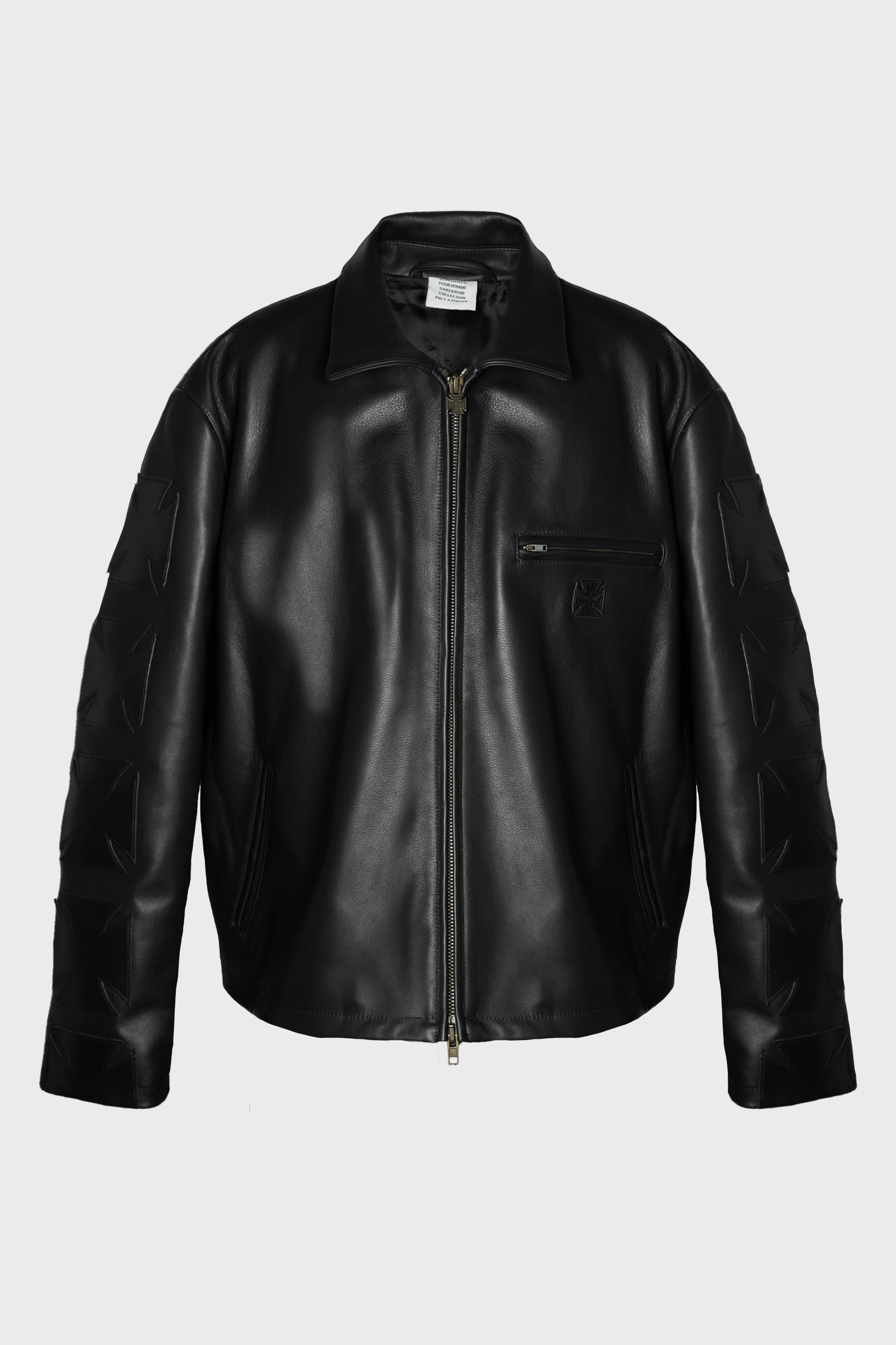 BIKER CROSS SLEEVES LEATHER JACKET BLACK