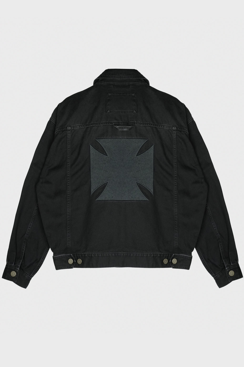 APLIQUE BIKER CROSSES ZIP DENIM JACKET BLACK