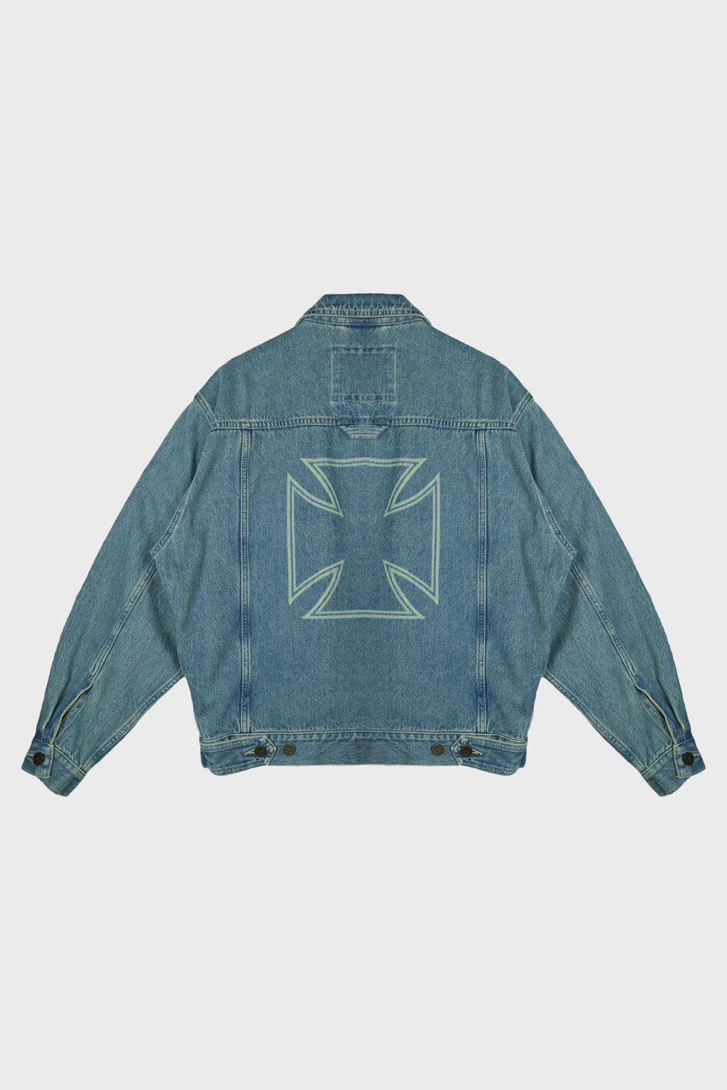 BIKER CROSSES ZIP DENIM JACKET VINTAGE MID BLUE