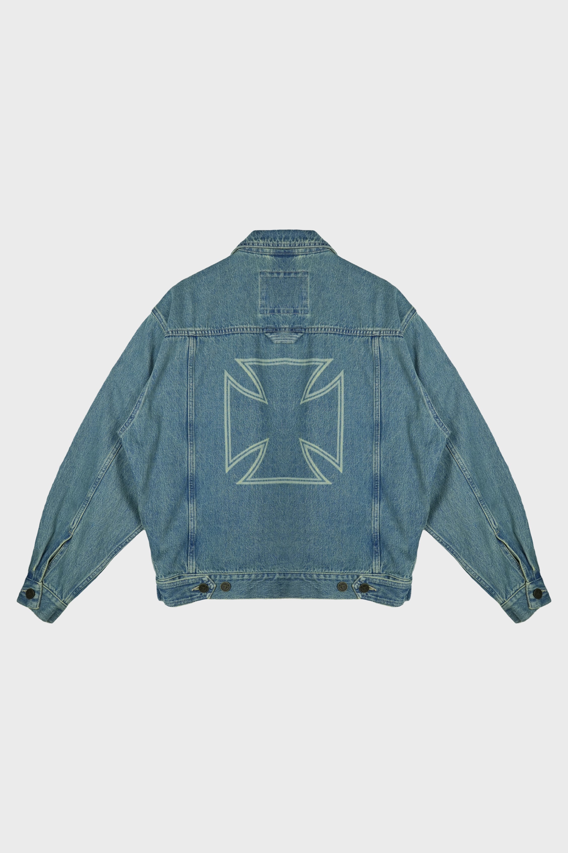 BIKER CROSSES ZIP DENIM JACKET VINTAGE MID BLUE