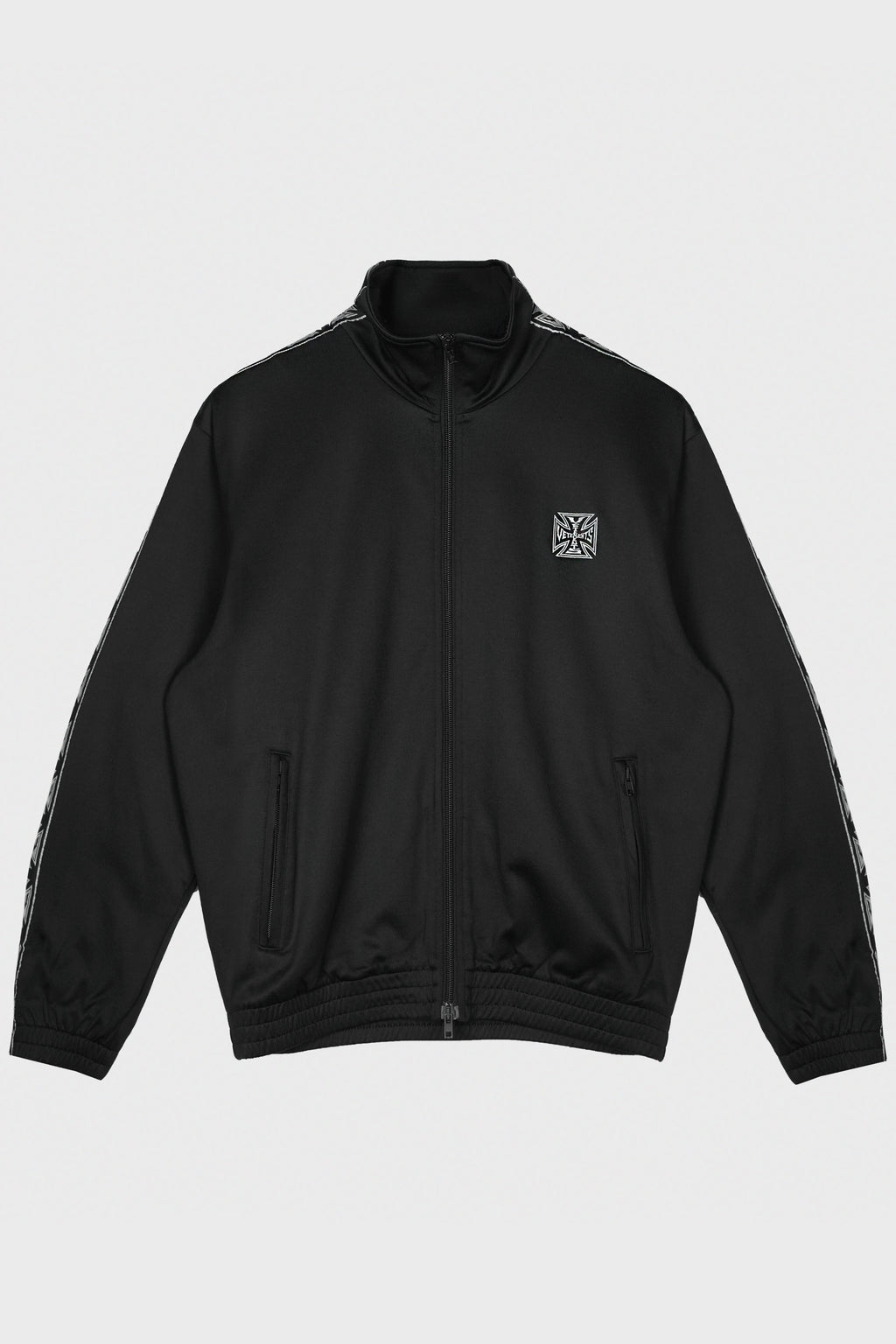 BIKER CROSS TAPE TRACK ZIP-UP BLACK