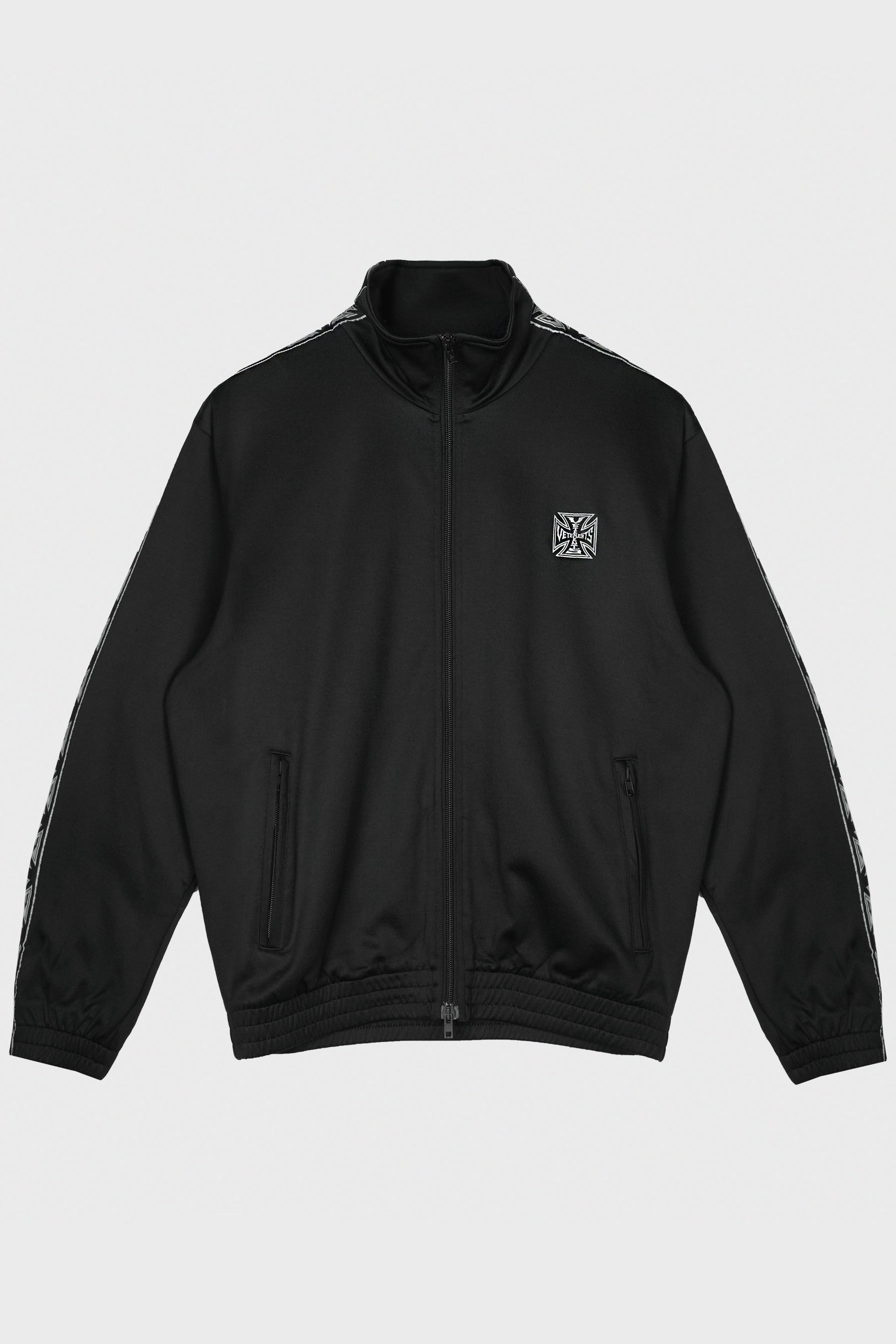 BIKER CROSS TAPE TRACK ZIP-UP BLACK