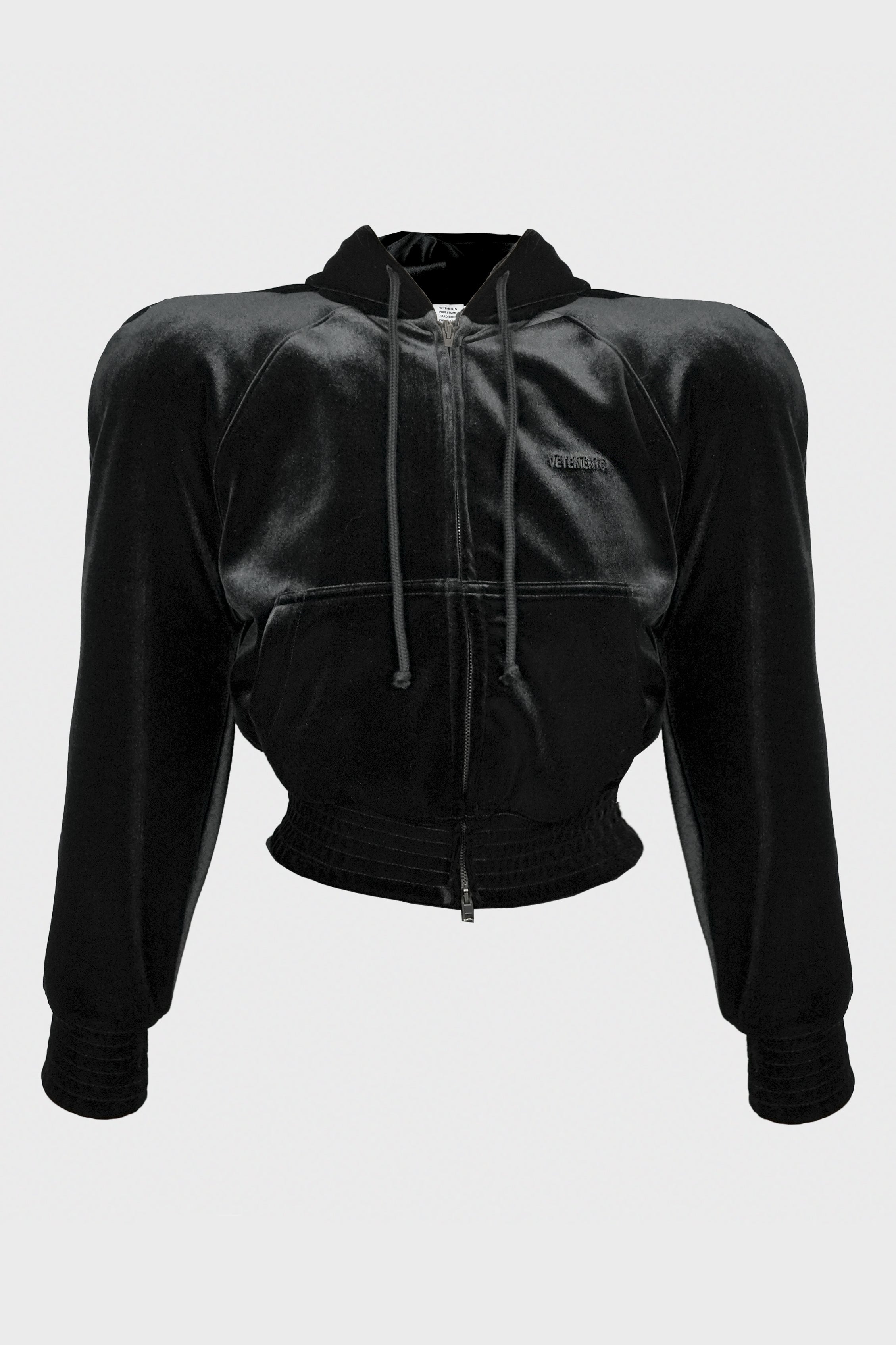 VETEMENTS - VELVET ROUNDED SHOULDER ZIP-UP HOODIE BLACK – LABSTORE