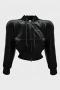VELVET ROUNDED SHOULDER ZIP-UP HOODIE BLACK