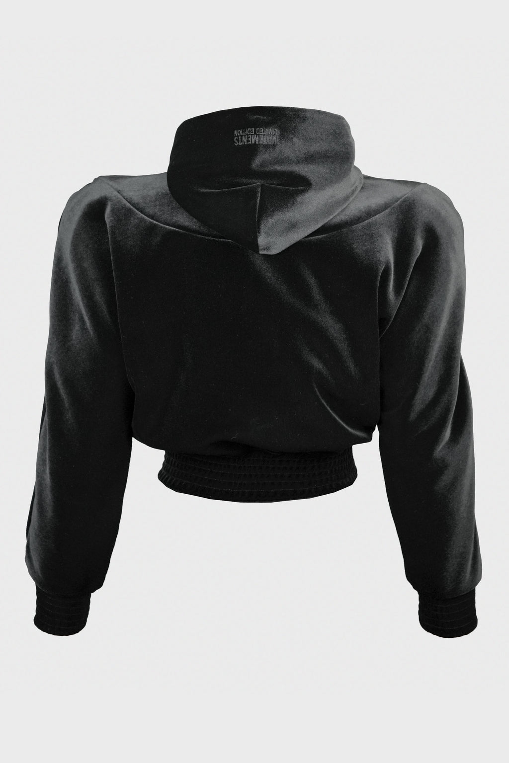 VELVET ROUNDED SHOULDER ZIP-UP HOODIE BLACK