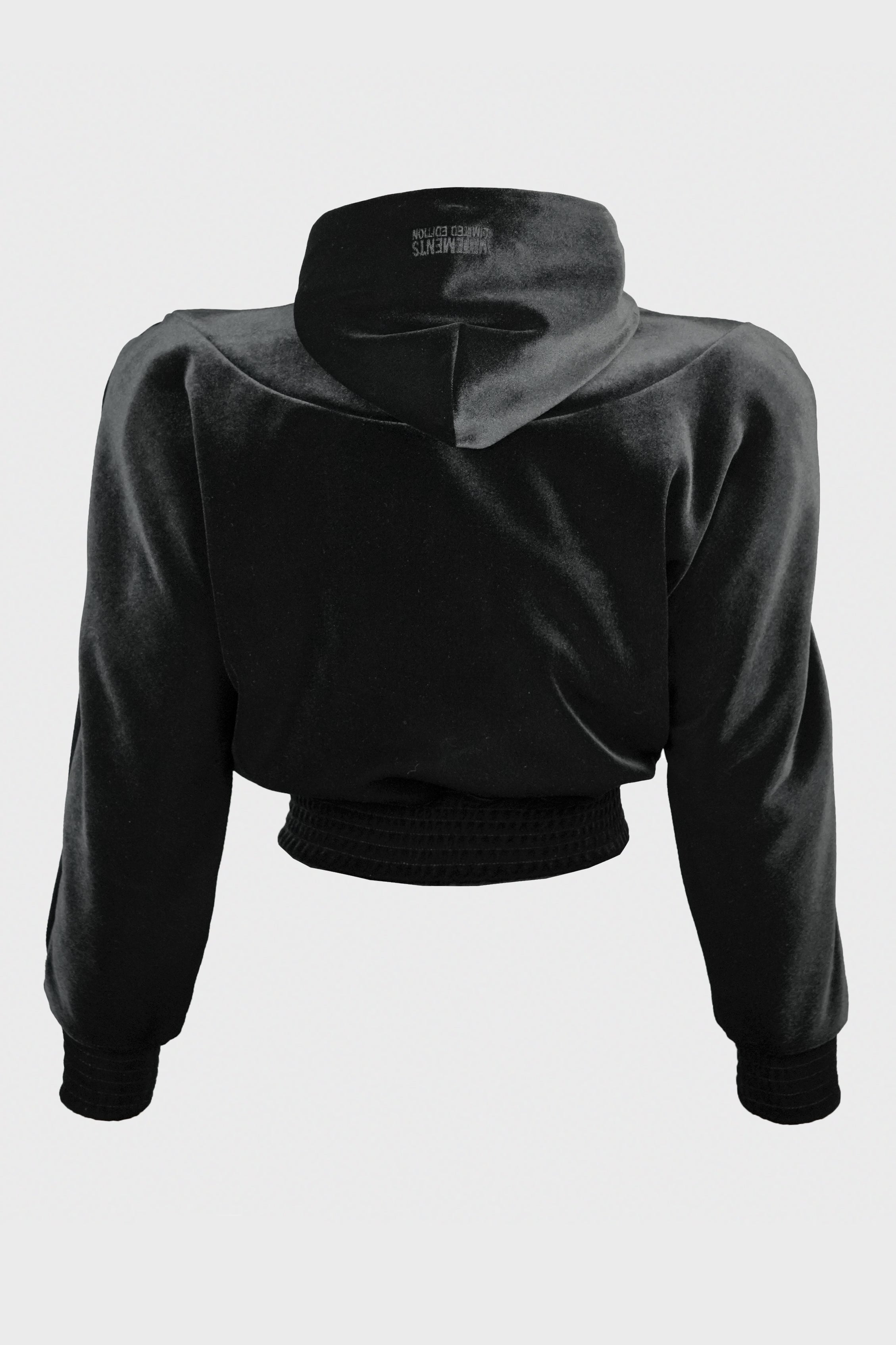 VELVET ROUNDED SHOULDER ZIP-UP HOODIE BLACK