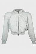 ROUND SHOULDER ZIP-UP HOODIE GREY MELANGE