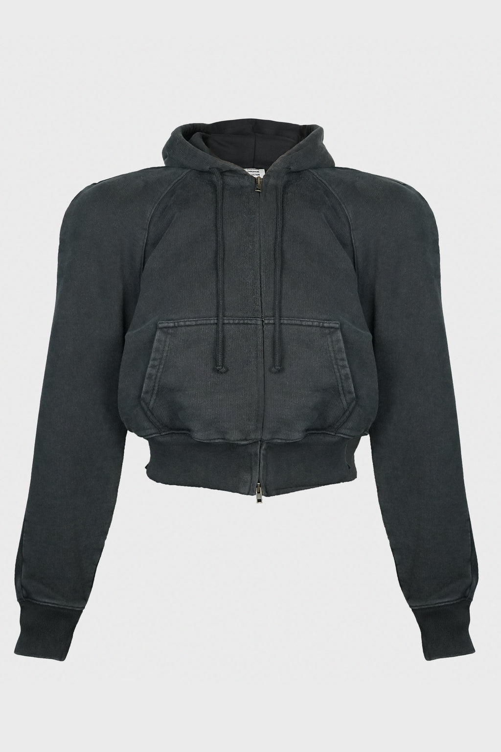 ROUND SHOULDER ZIP-UP HOODIE BLACK