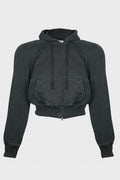 ROUND SHOULDER ZIP-UP HOODIE BLACK