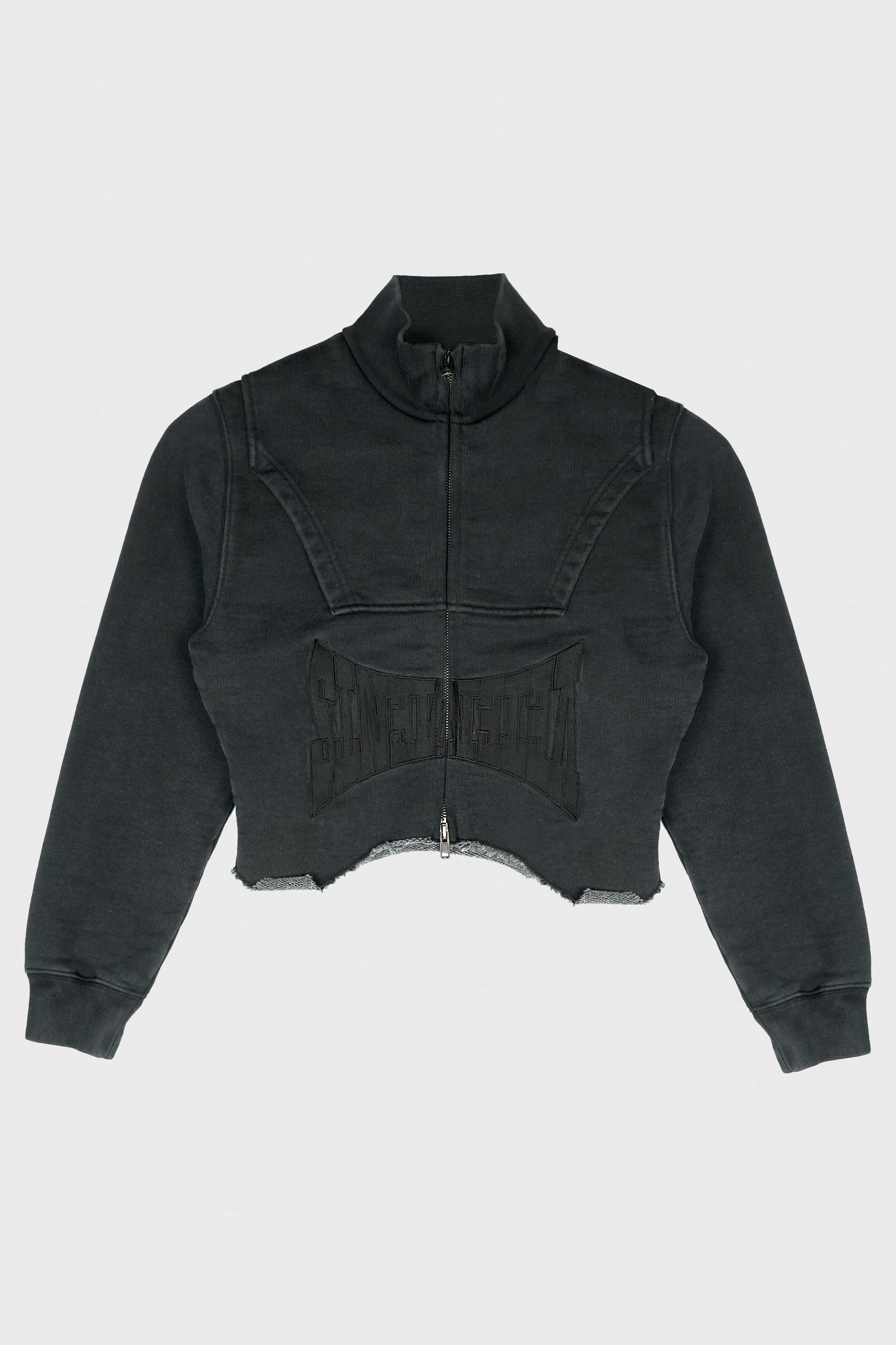 UPSIDE-DOWN LOGO ZIP-UP HOODIE BLACK