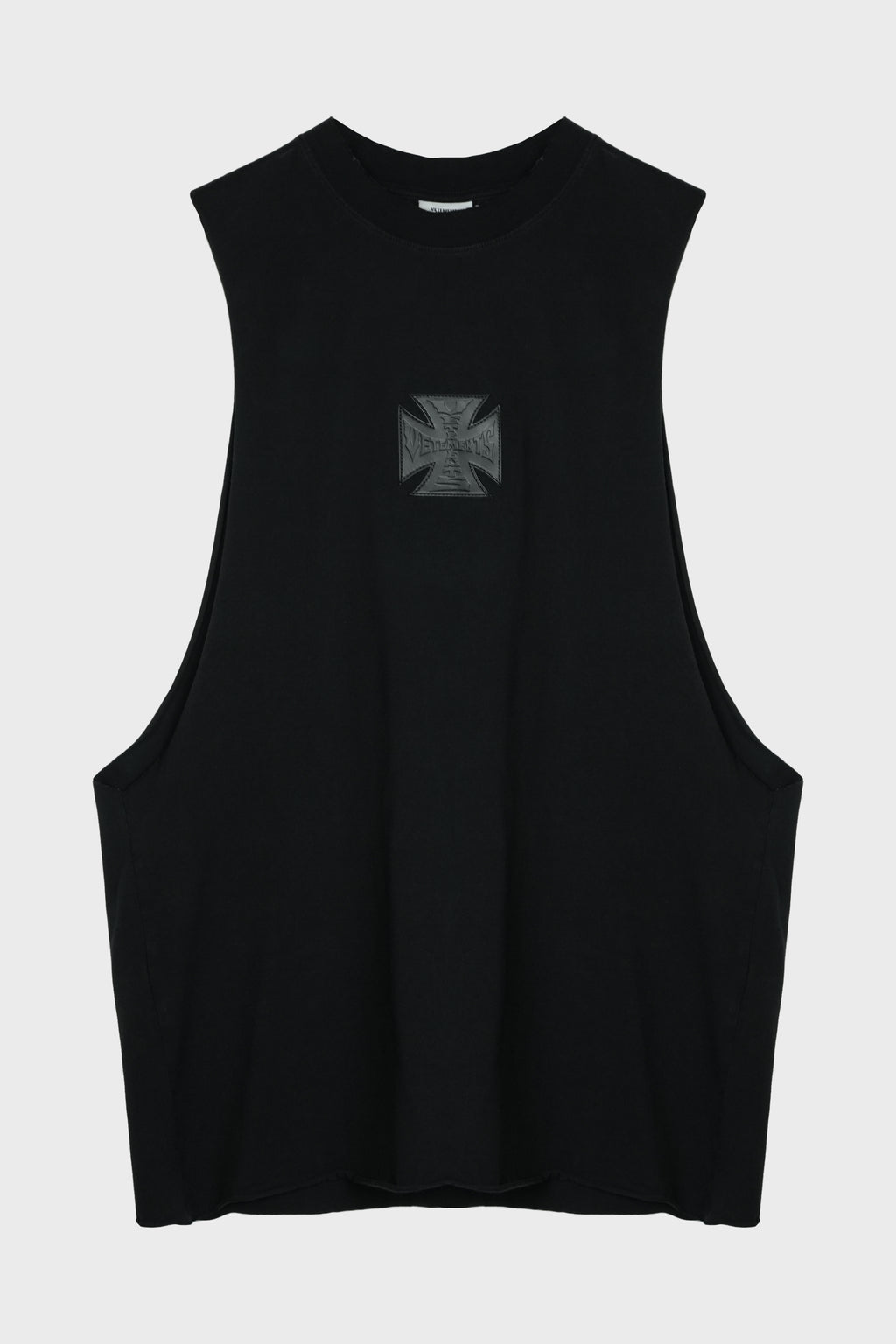 BIKER LEATHER CROSS JERSEY MUSCLE T-SHIRT BLACK