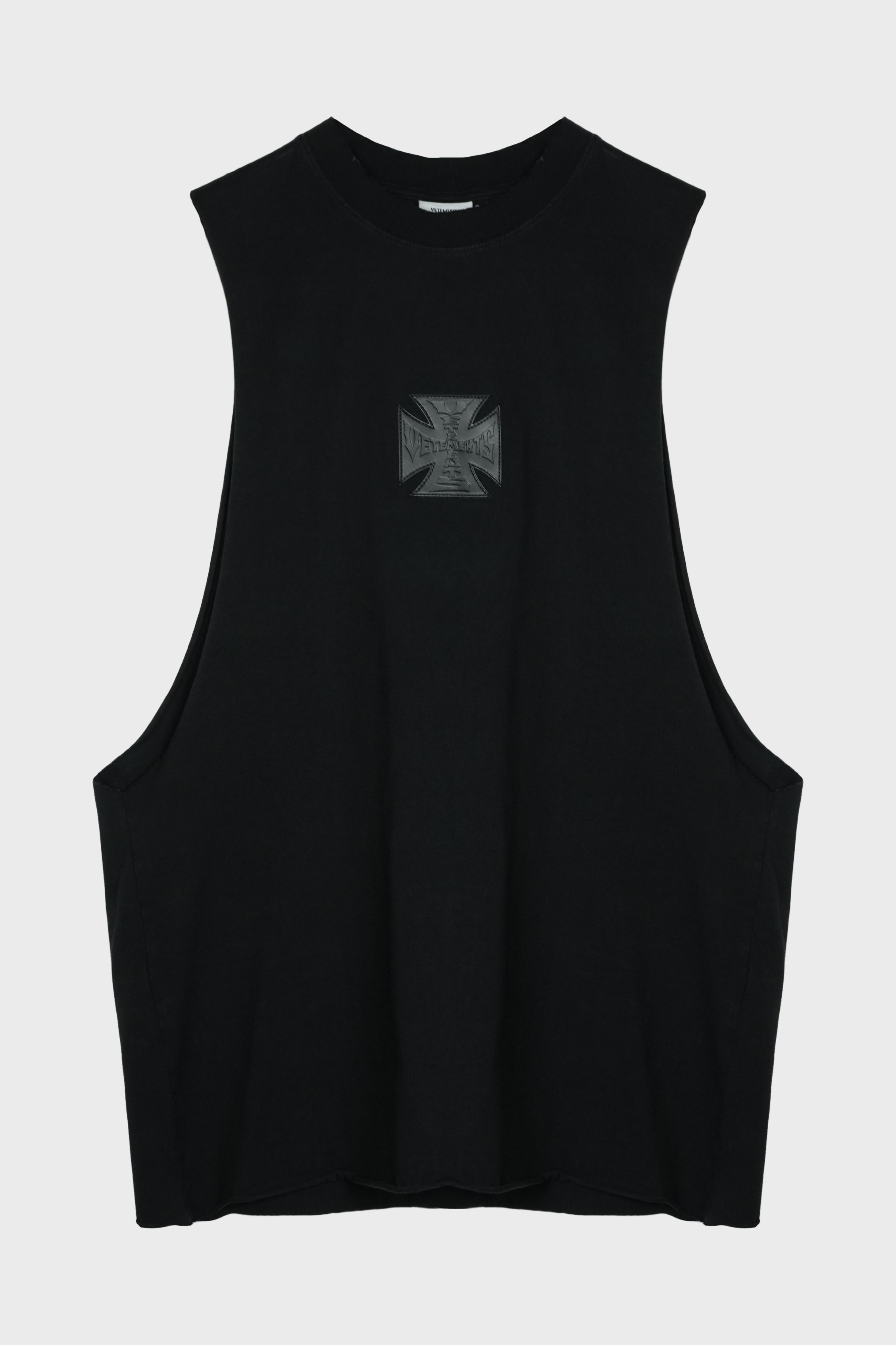 BIKER LEATHER CROSS JERSEY MUSCLE T-SHIRT BLACK