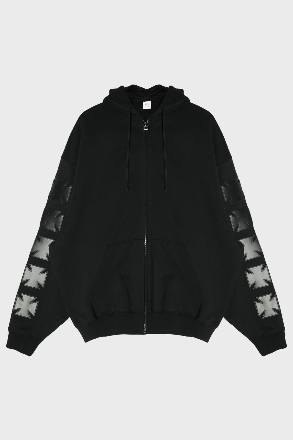LEATHER BIKER CROSS ZIP-UP HOODIE BLACK