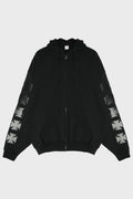 LEATHER BIKER CROSS ZIP-UP HOODIE BLACK