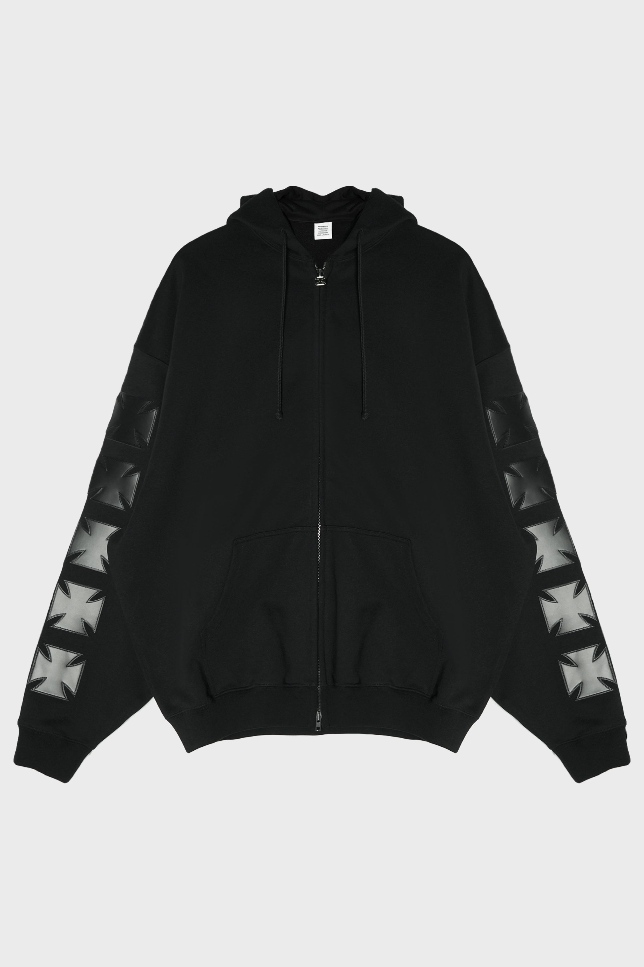 LEATHER BIKER CROSS ZIP-UP HOODIE BLACK
