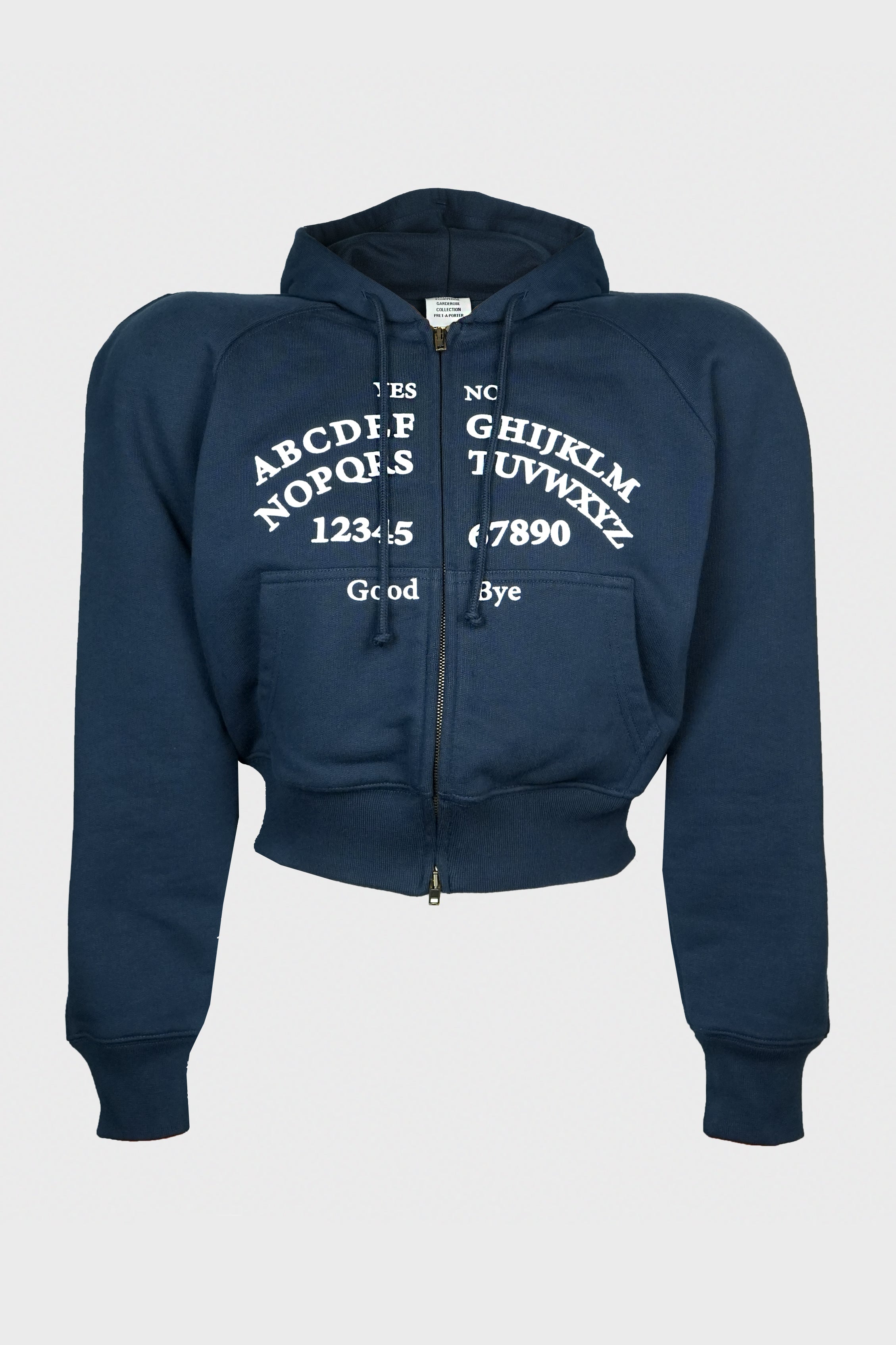 VETEMENTS - ALPHABET ROUND SHOULDER ZIP-UP HOODIE NAVY – LABSTORE