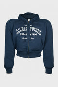 ALPHABET ROUND SHOULDER ZIP-UP HOODIE NAVY