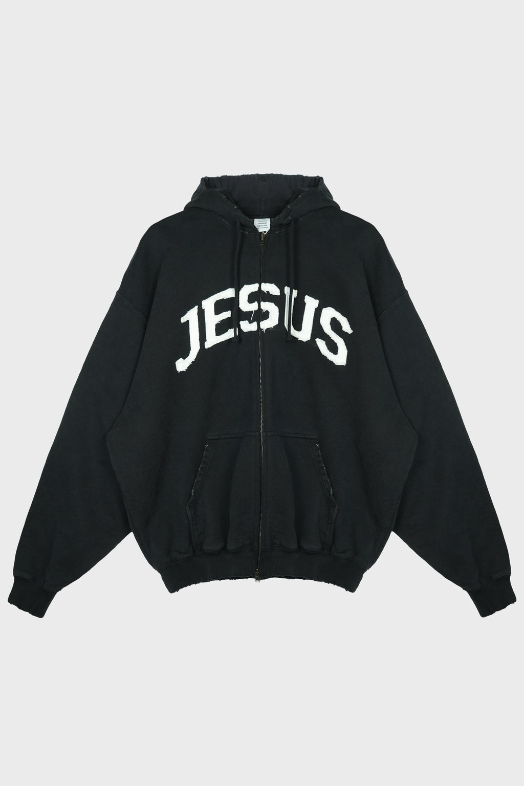 JESUS CHRIST ZIP-UP HOODIE WASHED-OUT BLACK