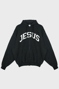 JESUS CHRIST ZIP-UP HOODIE WASHED-OUT BLACK
