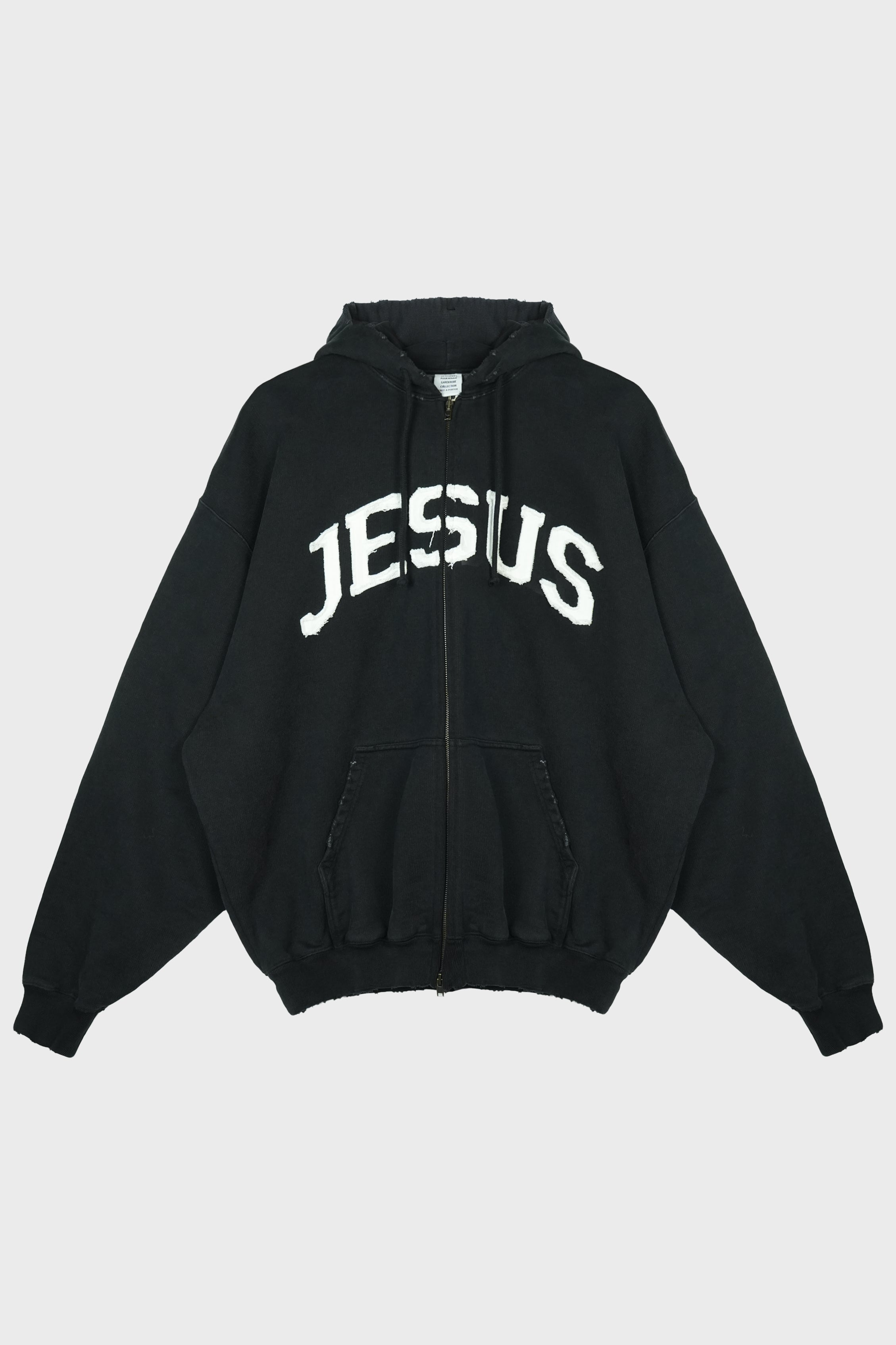 JESUS CHRIST ZIP-UP HOODIE WASHED-OUT BLACK