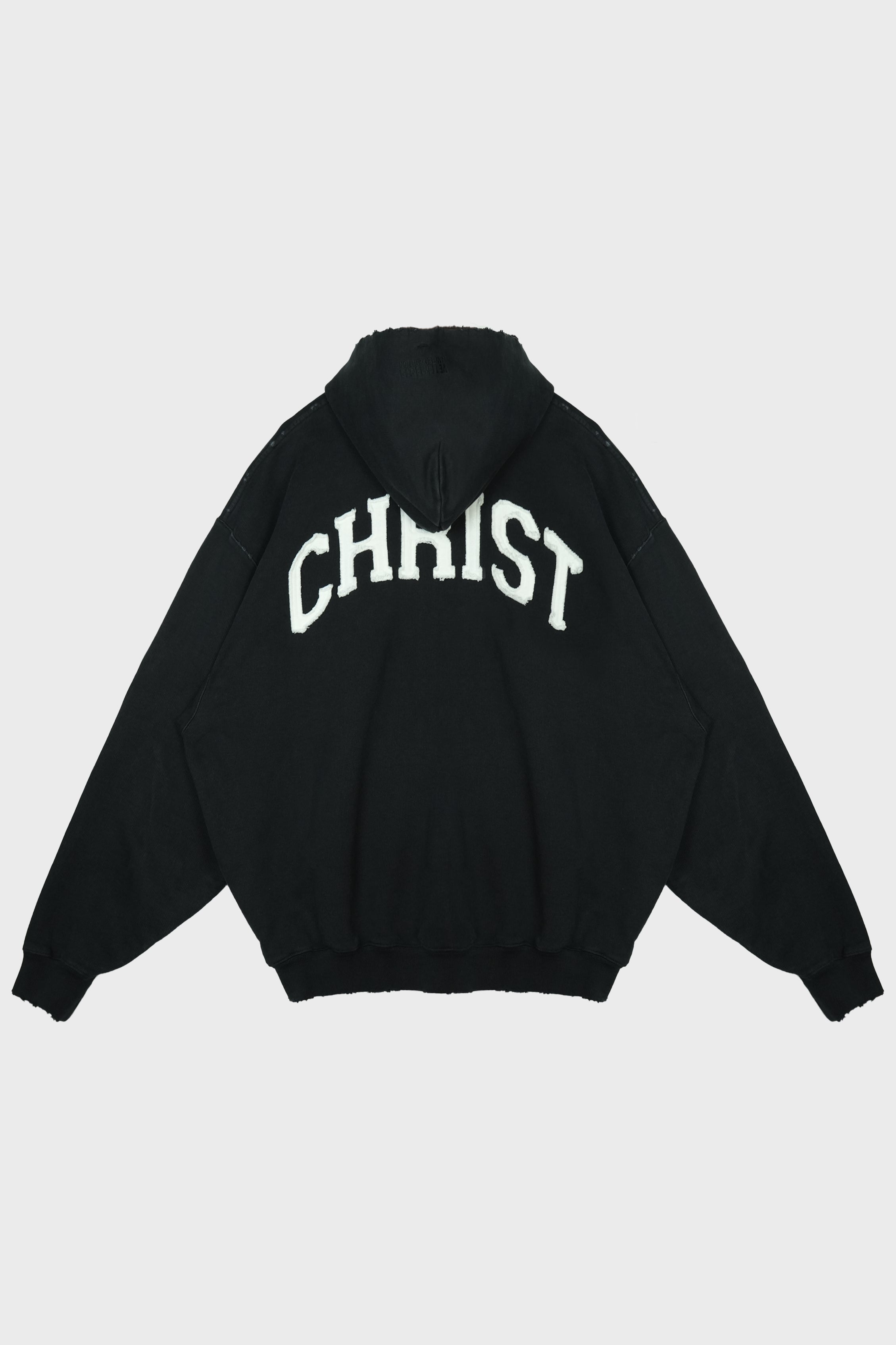 JESUS CHRIST ZIP-UP HOODIE WASHED-OUT BLACK