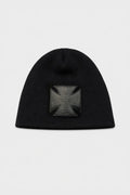 LEATHER BIKER CROSS LOGO BEANIE BLACK