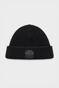 LEATHER BIKER CROSS LABEL BEANIE BLACK