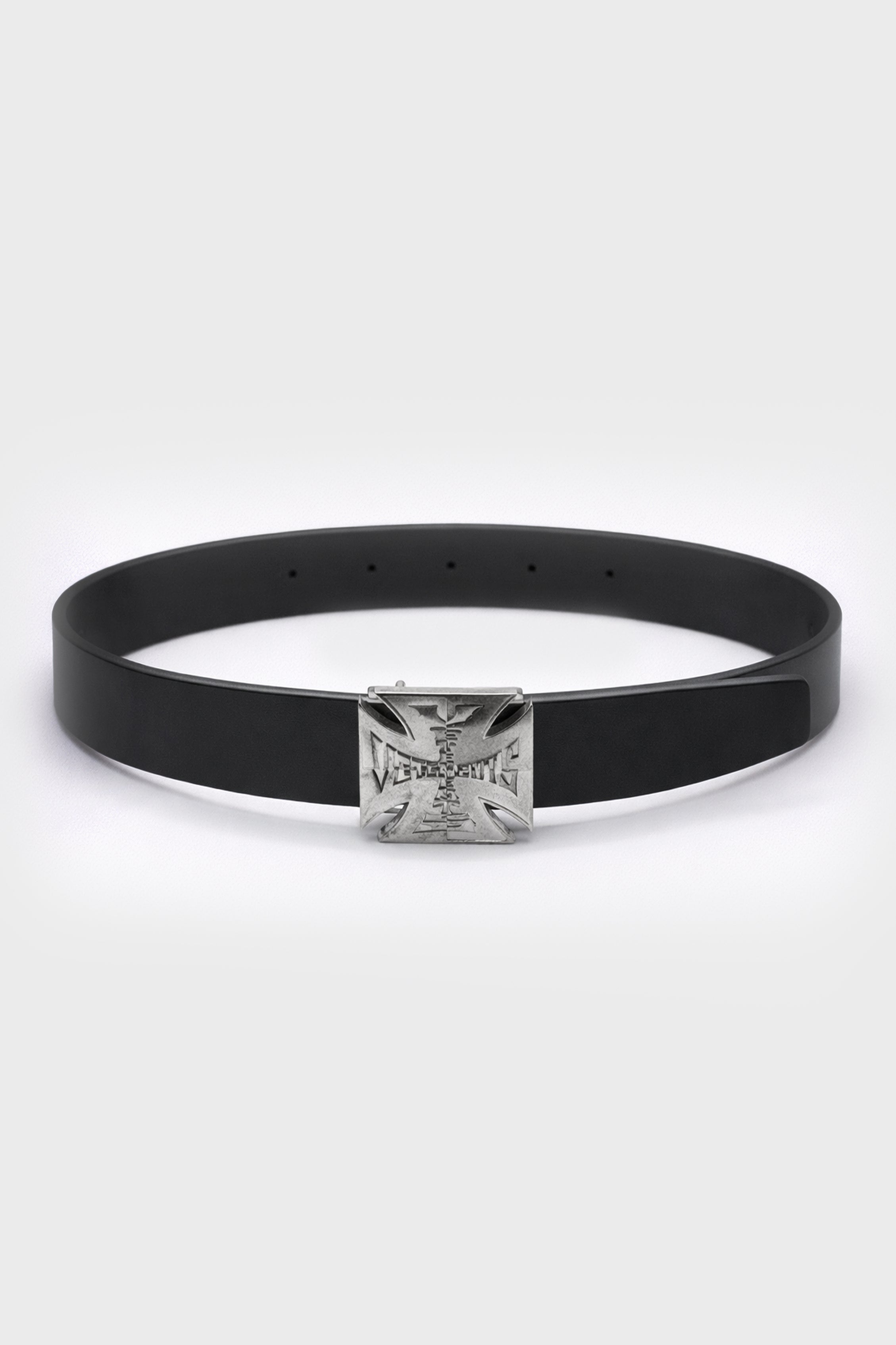 METAL BIKER CROSS LOGO BELT BLACK / SILVER