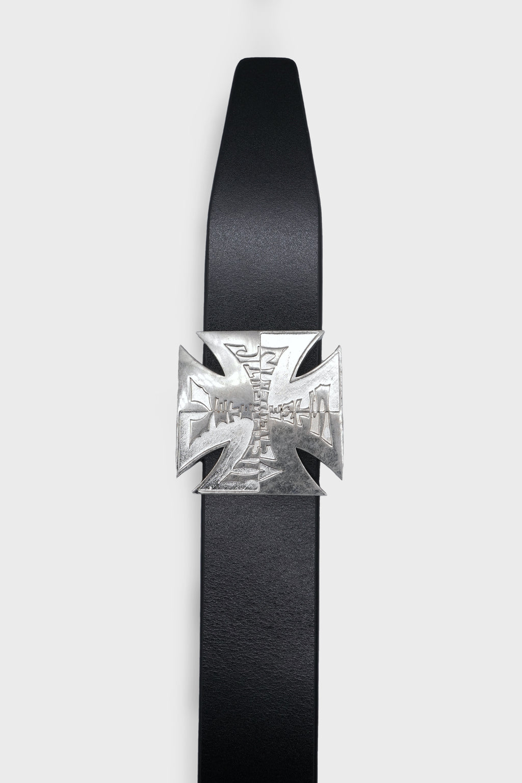 METAL BIKER CROSS LOGO BELT BLACK / SILVER