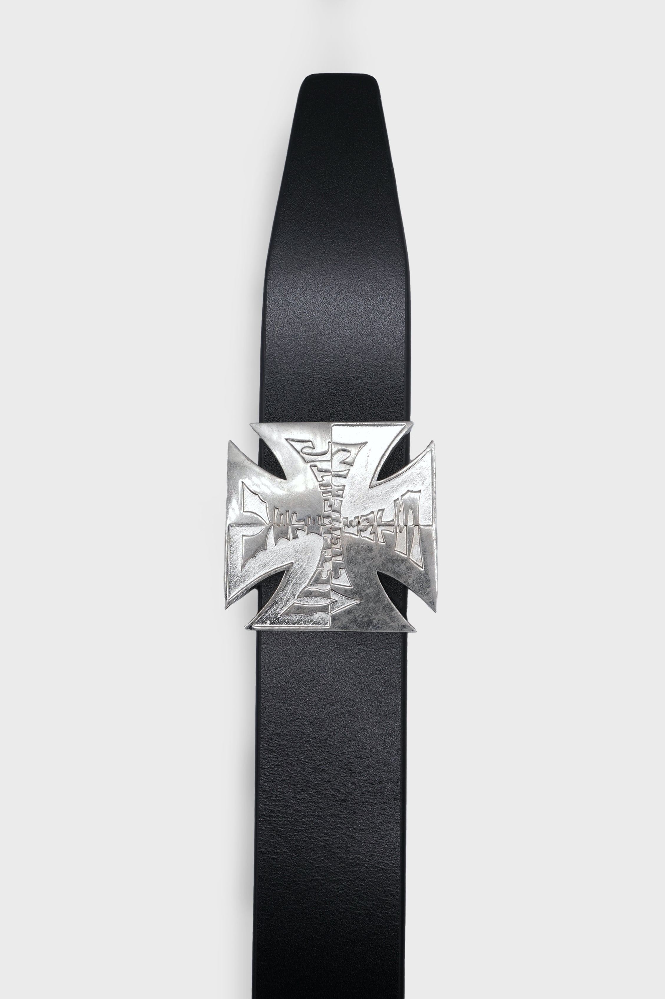 METAL BIKER CROSS LOGO BELT BLACK / SILVER