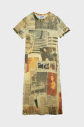 MESH SHORT DRESS PRINTED "JOURNAL"
