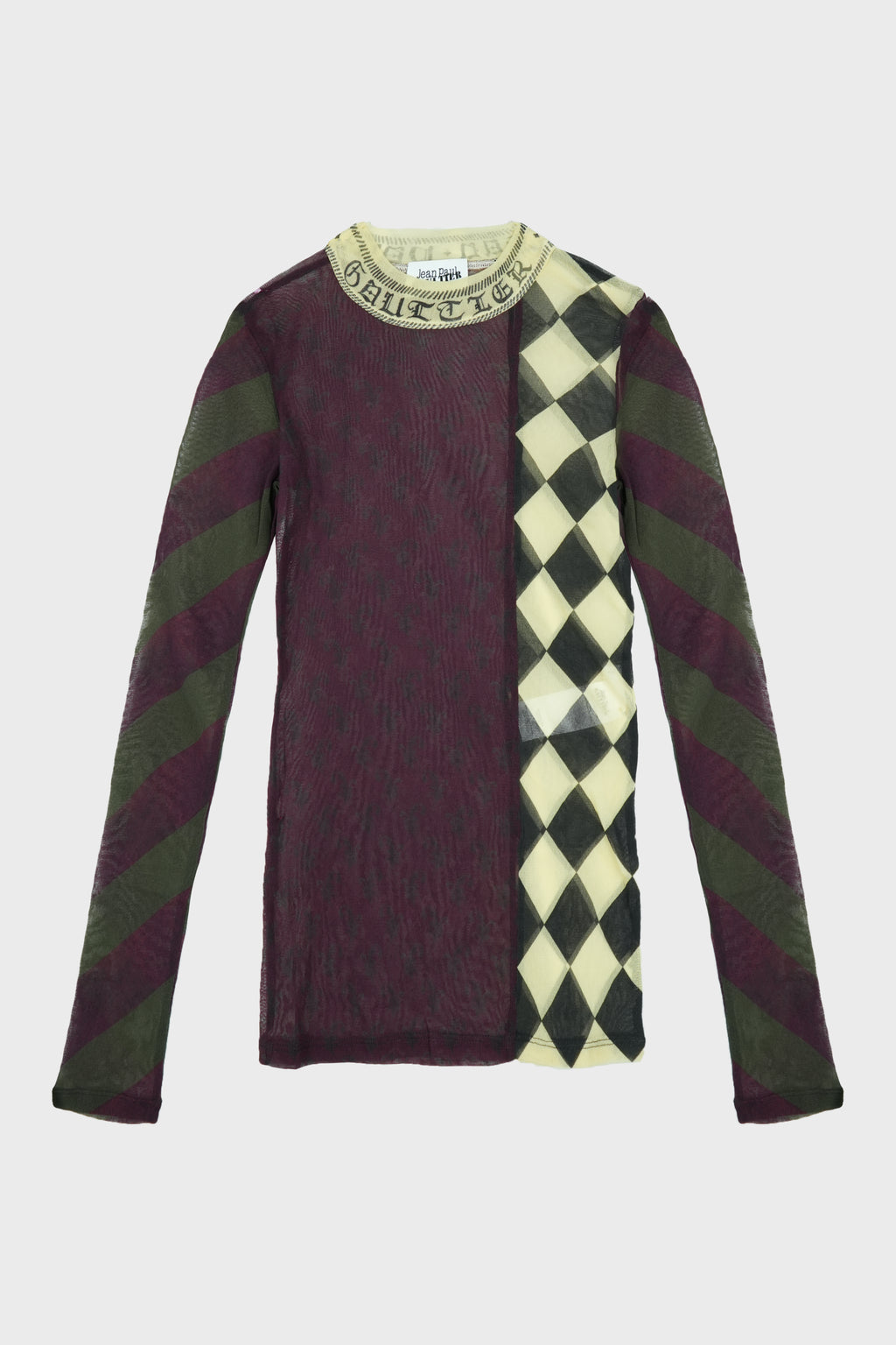 MESH LONG SLEEVES TOP WITH PATCHWORKS IN PRINTED MESH