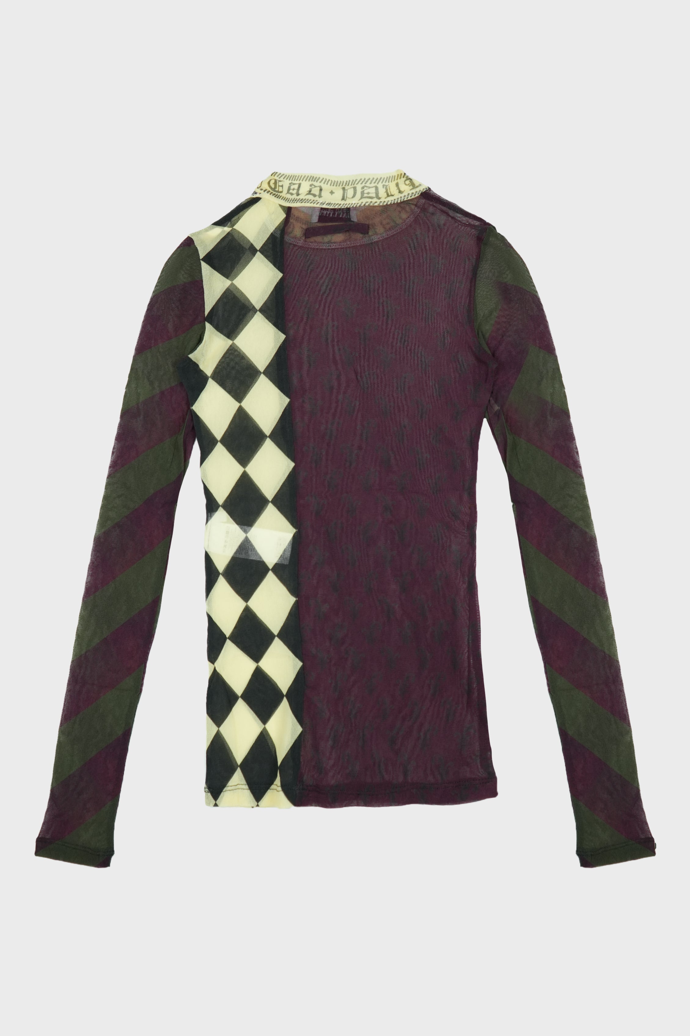 MESH LONG SLEEVES TOP WITH PATCHWORKS IN PRINTED MESH